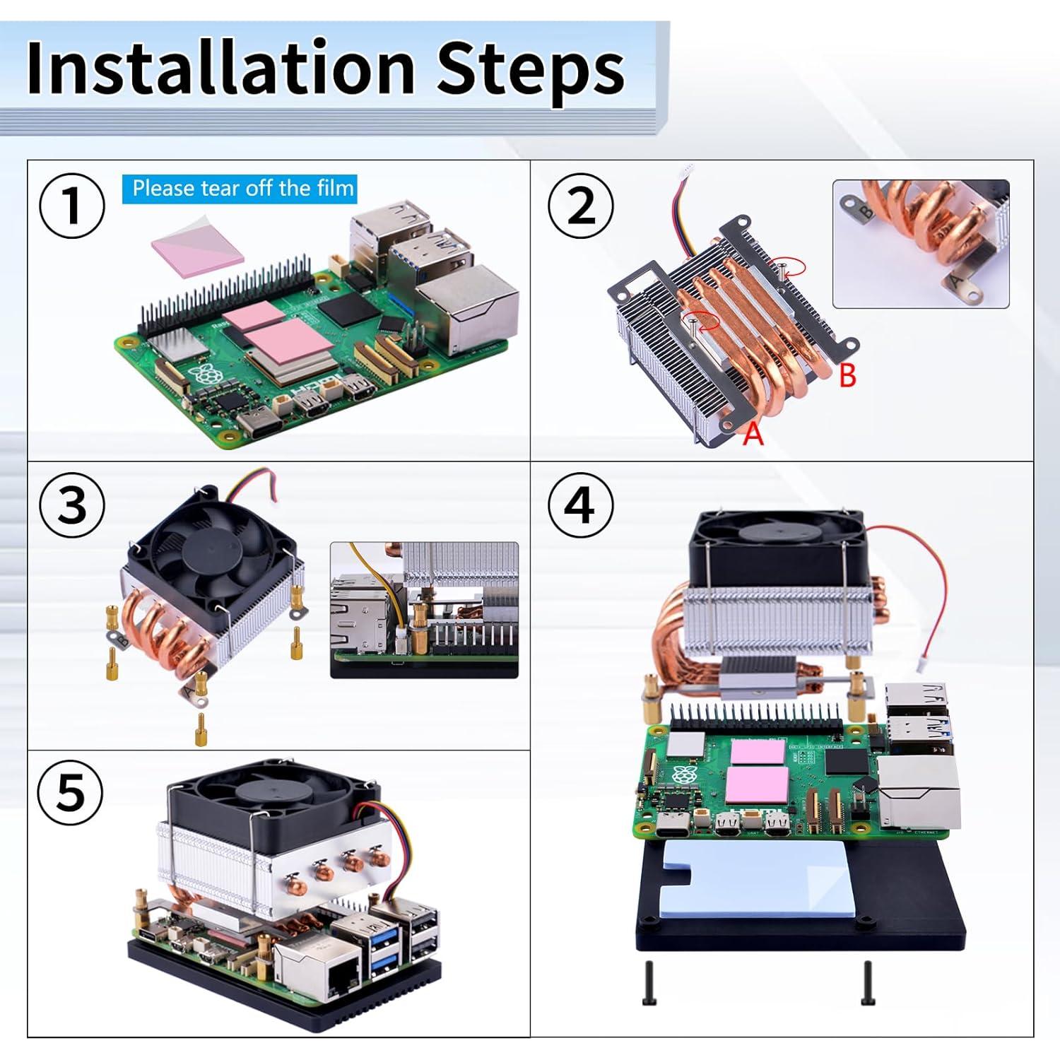 Enfriador de CPU GeeekPi para Raspberry Pi 5, disipador de aluminio