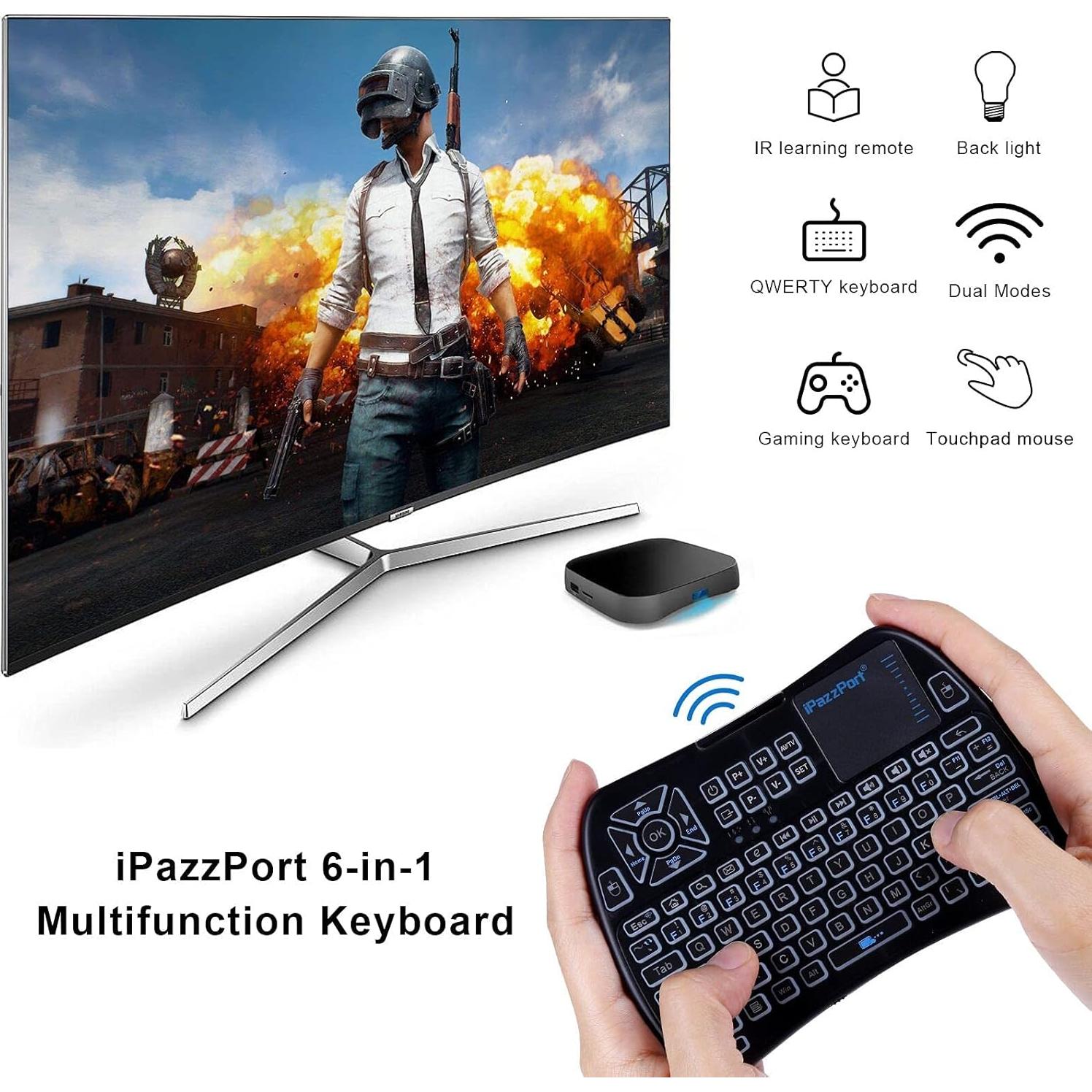 Teclado Mini Bluetooth iPazzPort KP-61SM con Touchpad y Aprendizaje IR