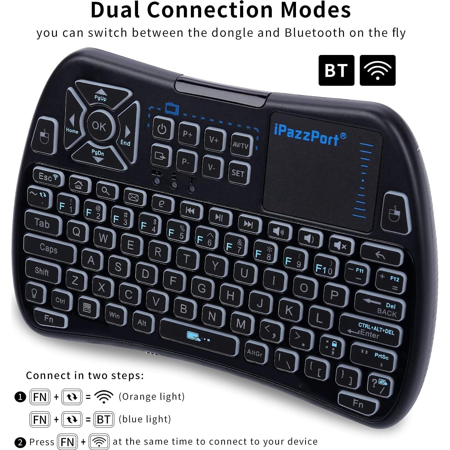 Teclado Mini Bluetooth iPazzPort KP-61SM con Touchpad y Aprendizaje IR