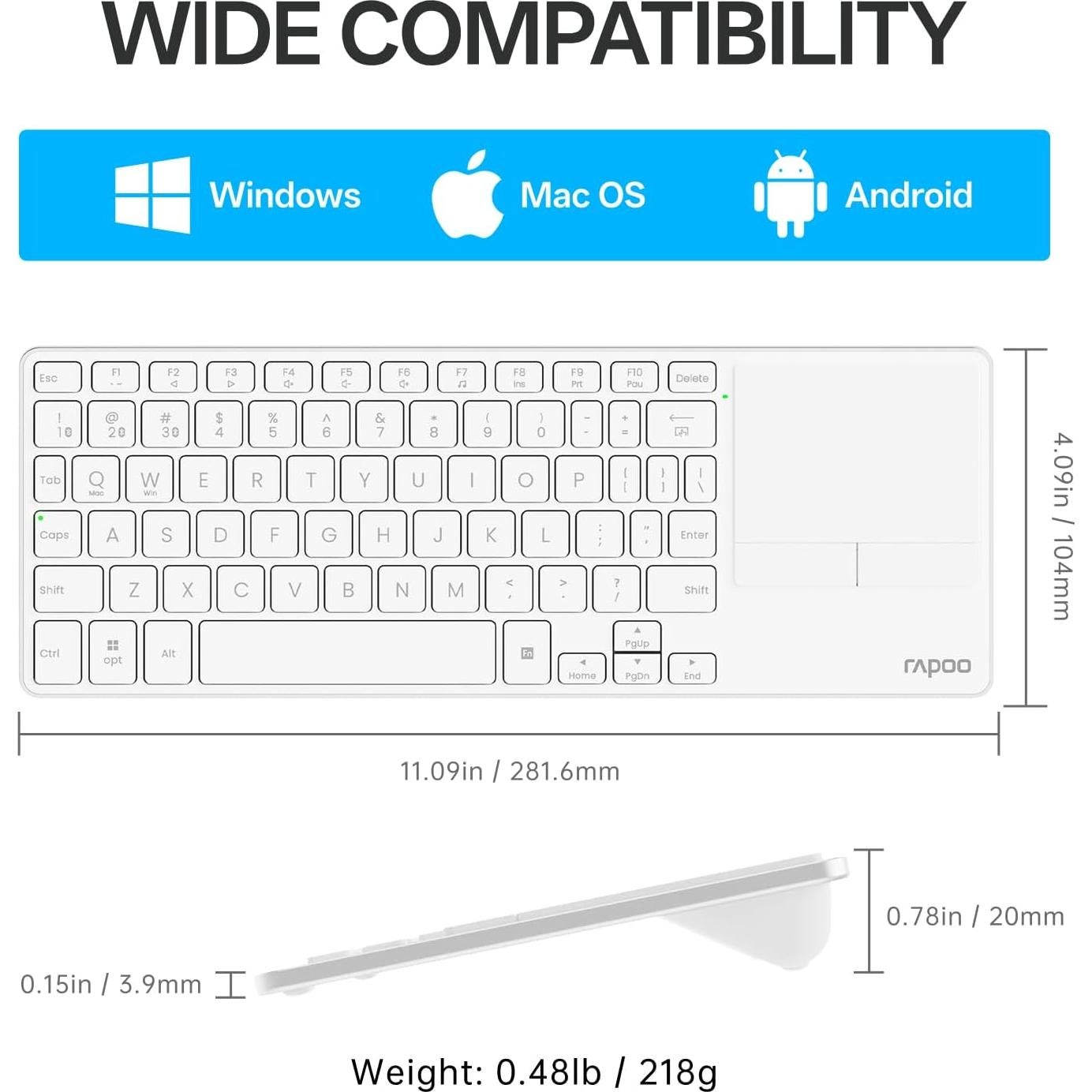Teclado Inalámbrico Rapoo E900T con Touchpad - Multi-Dispositivo