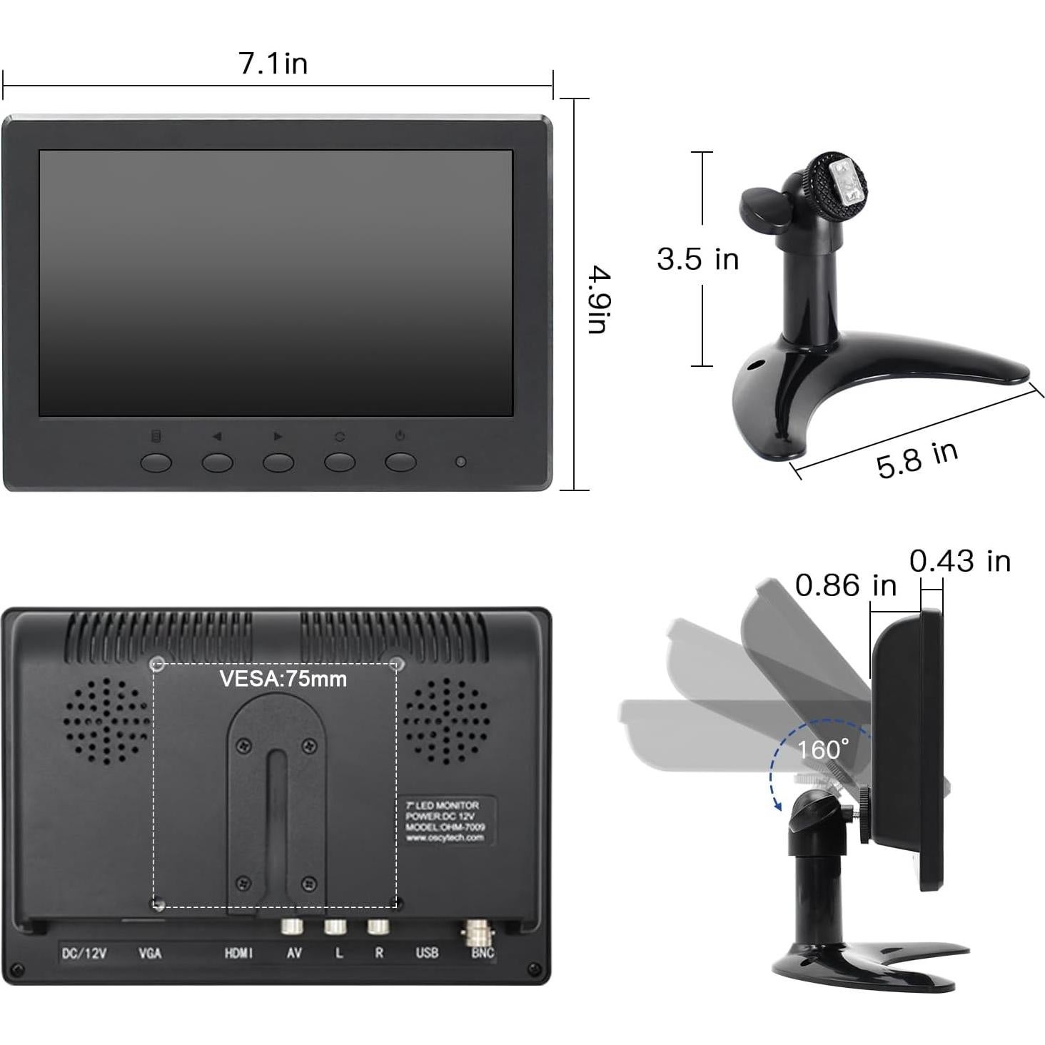 Monitor Pequeño OSCY 7" 1024x600 HDMI VGA AV para PC