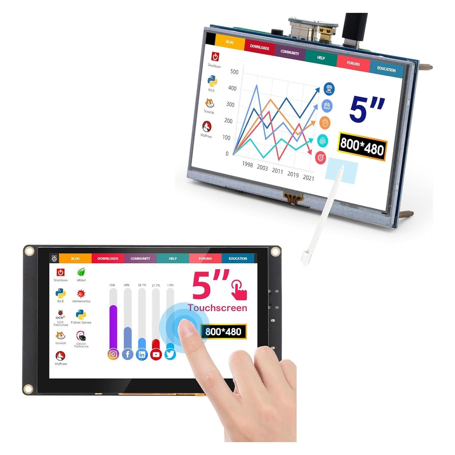 Pantalla Táctil 5" ELECROW HD 800x480 para Raspberry Pi