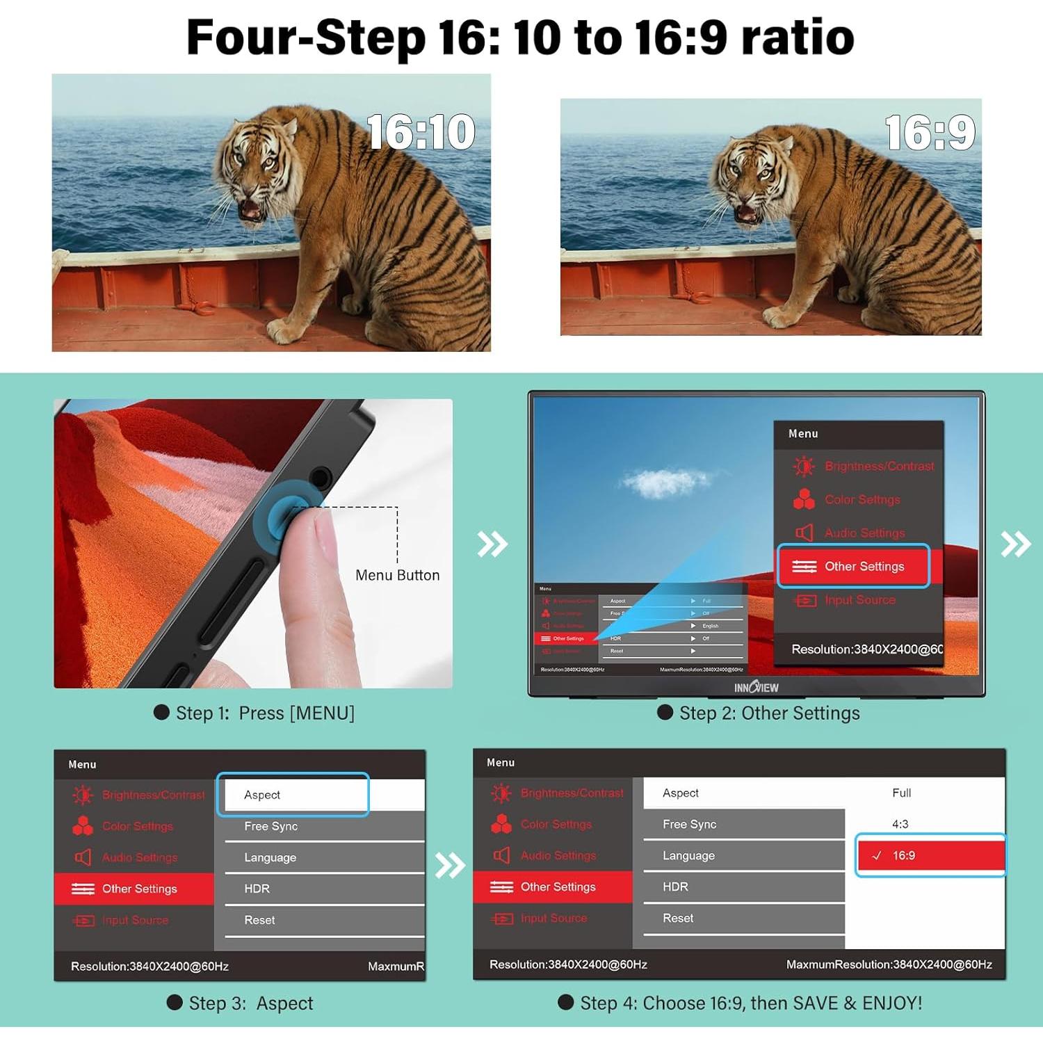 Monitor Portátil InnoView 16" 2K 120Hz IPS Cuidado Ocular