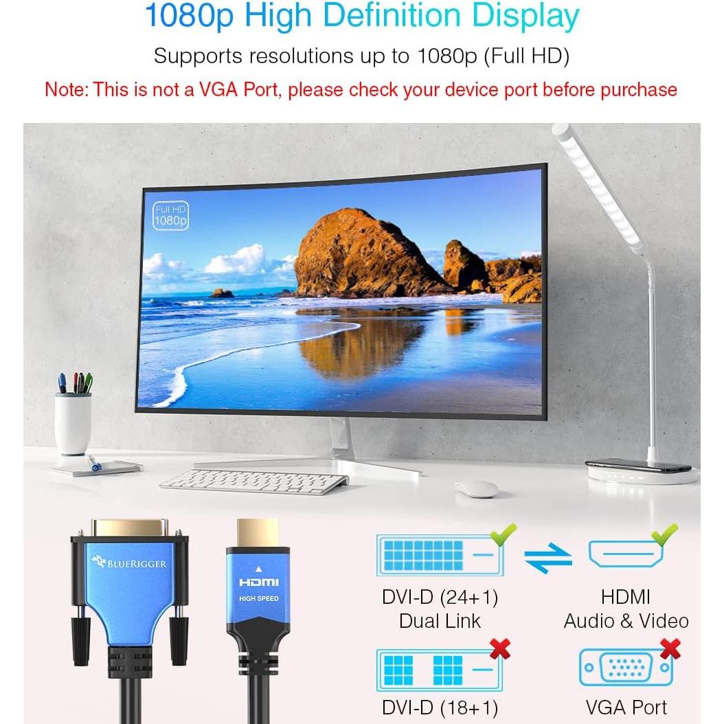 Cable HDMI a DVI BlueRigger 9.14m Alta Velocidad Macho a Macho