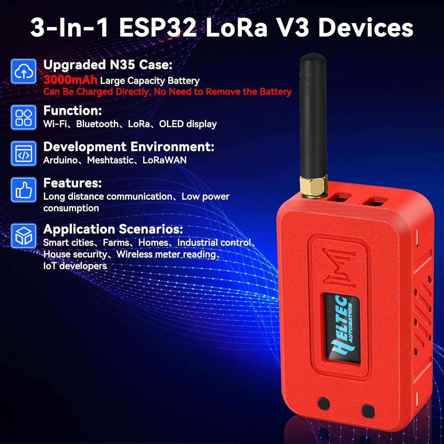 Módulo ESP32 Lo Ra V3 Meshnology con Batería 3000mAh y Estuche