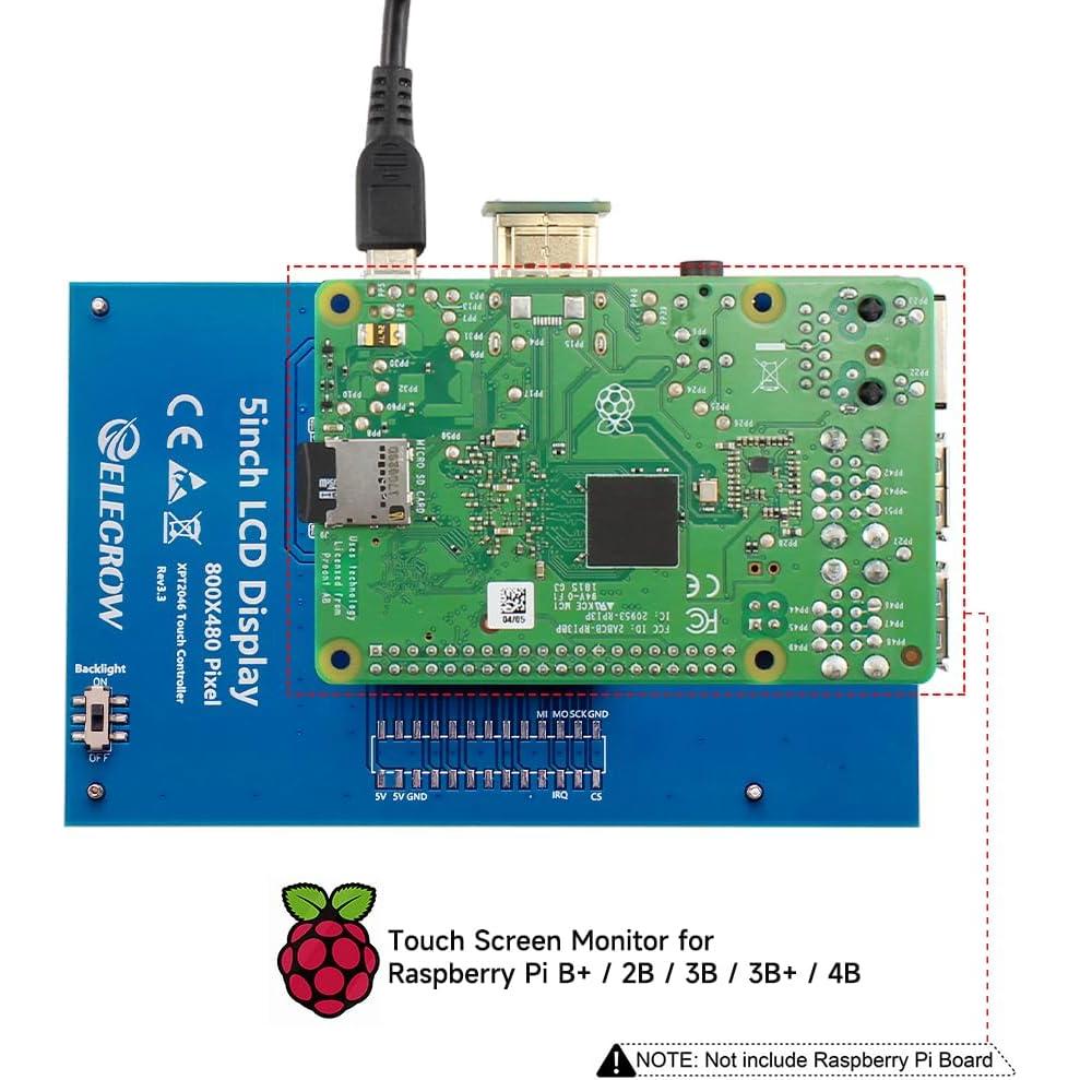 Pantalla TFT LCD 5" ELECROW HD 800x480 Táctil Resistiva