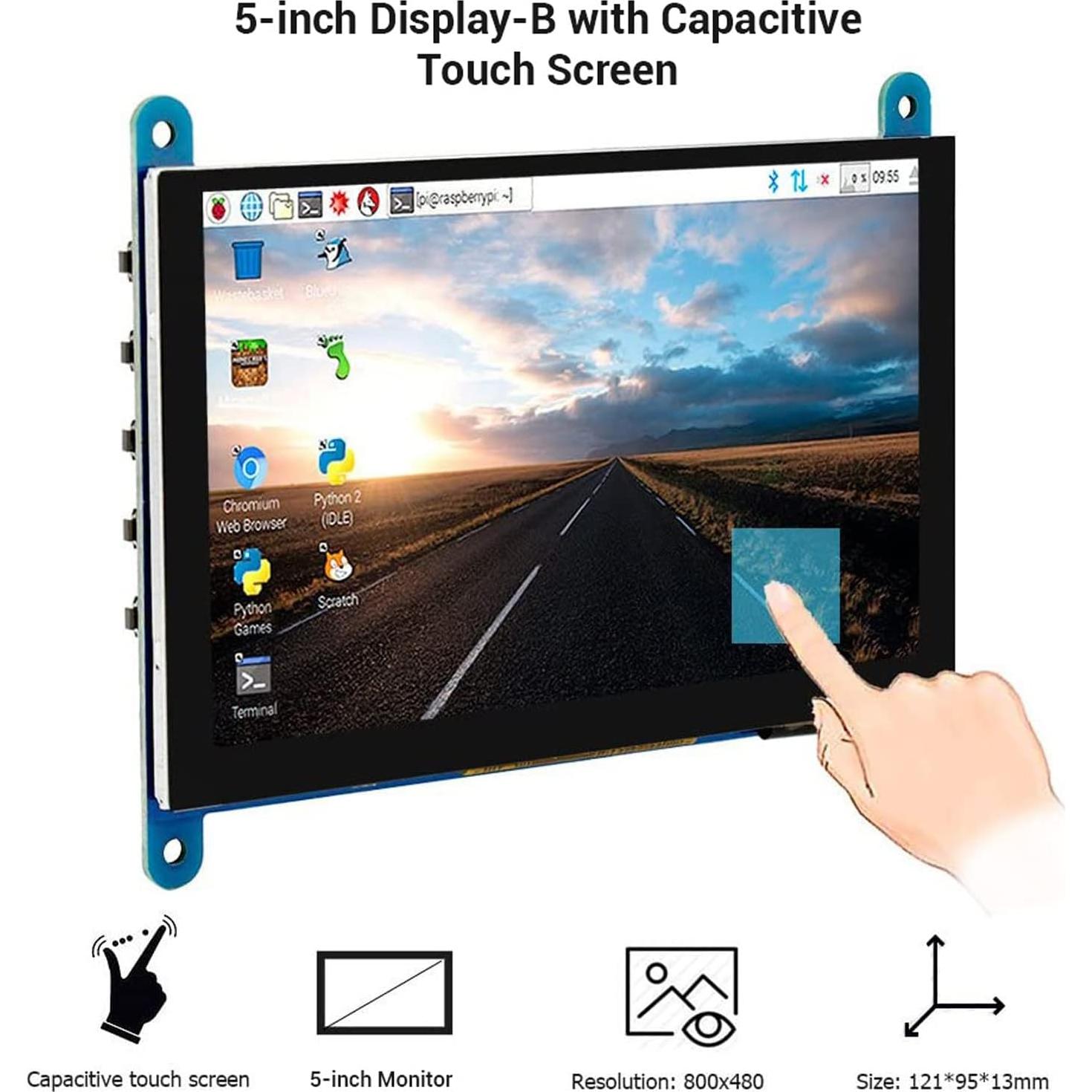 Pantalla TFT LCD 5" ELECROW HD 800x480 Táctil Resistiva