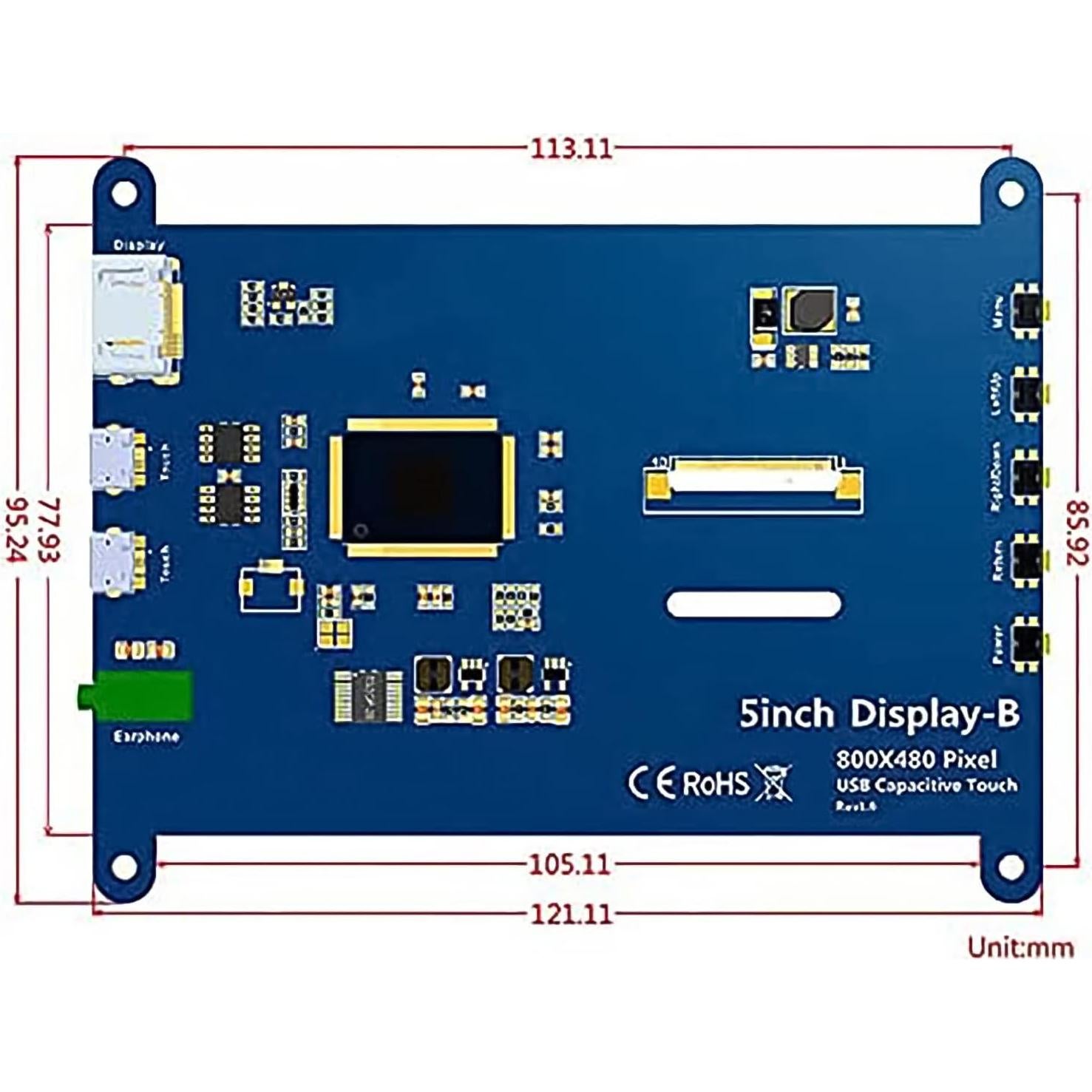 Pantalla TFT LCD 5" ELECROW HD 800x480 Táctil Resistiva