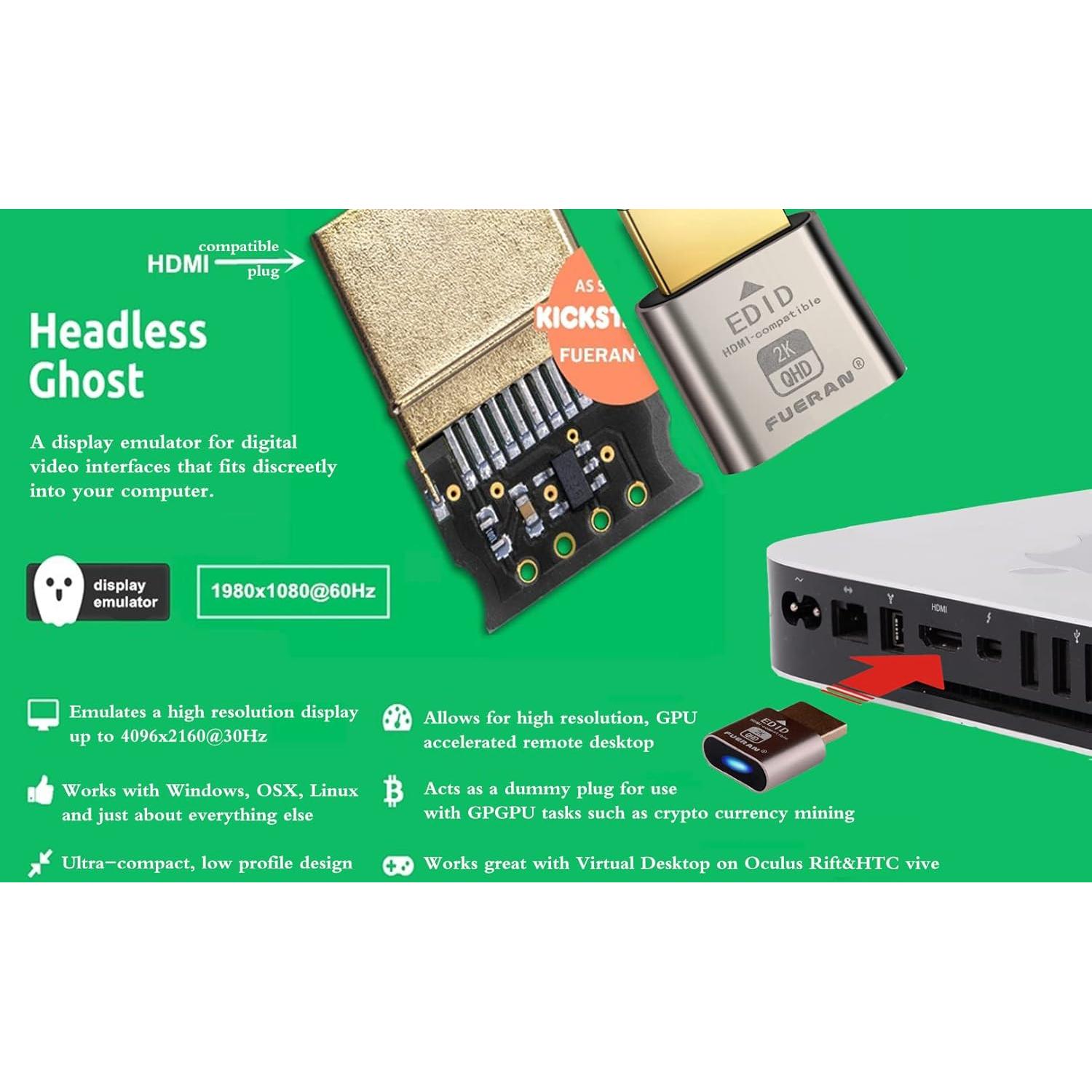 Adaptador Virtual HDMI FUERAN 10 Piezas 1920x1080 60Hz