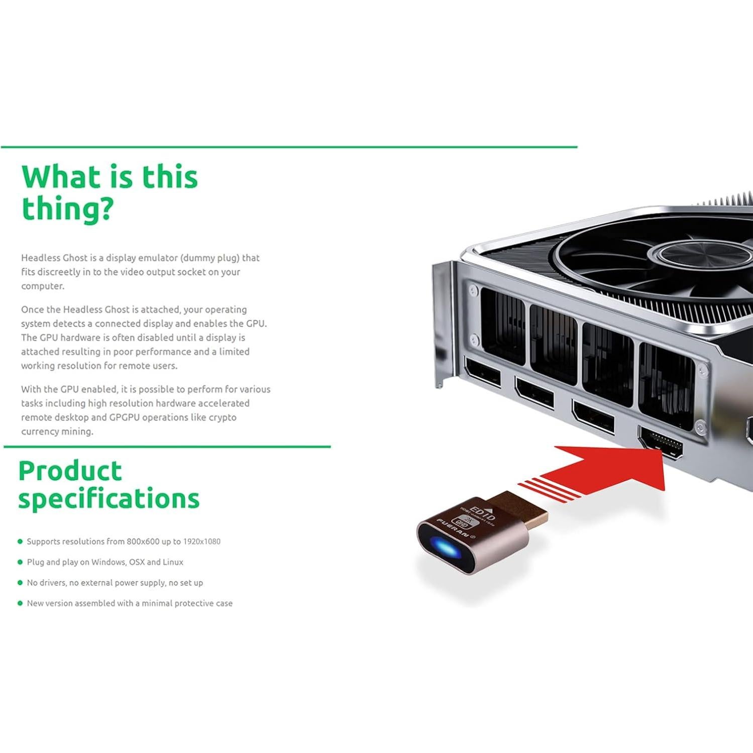 Adaptador Virtual HDMI FUERAN 10 Piezas 1920x1080 60Hz