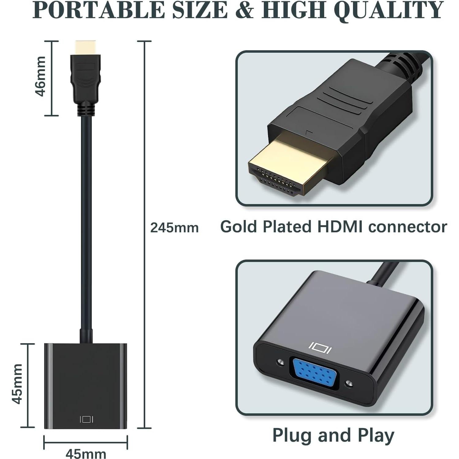 Adaptador HDMI a VGA Meliya 20cm 1080P para PC y Proyector