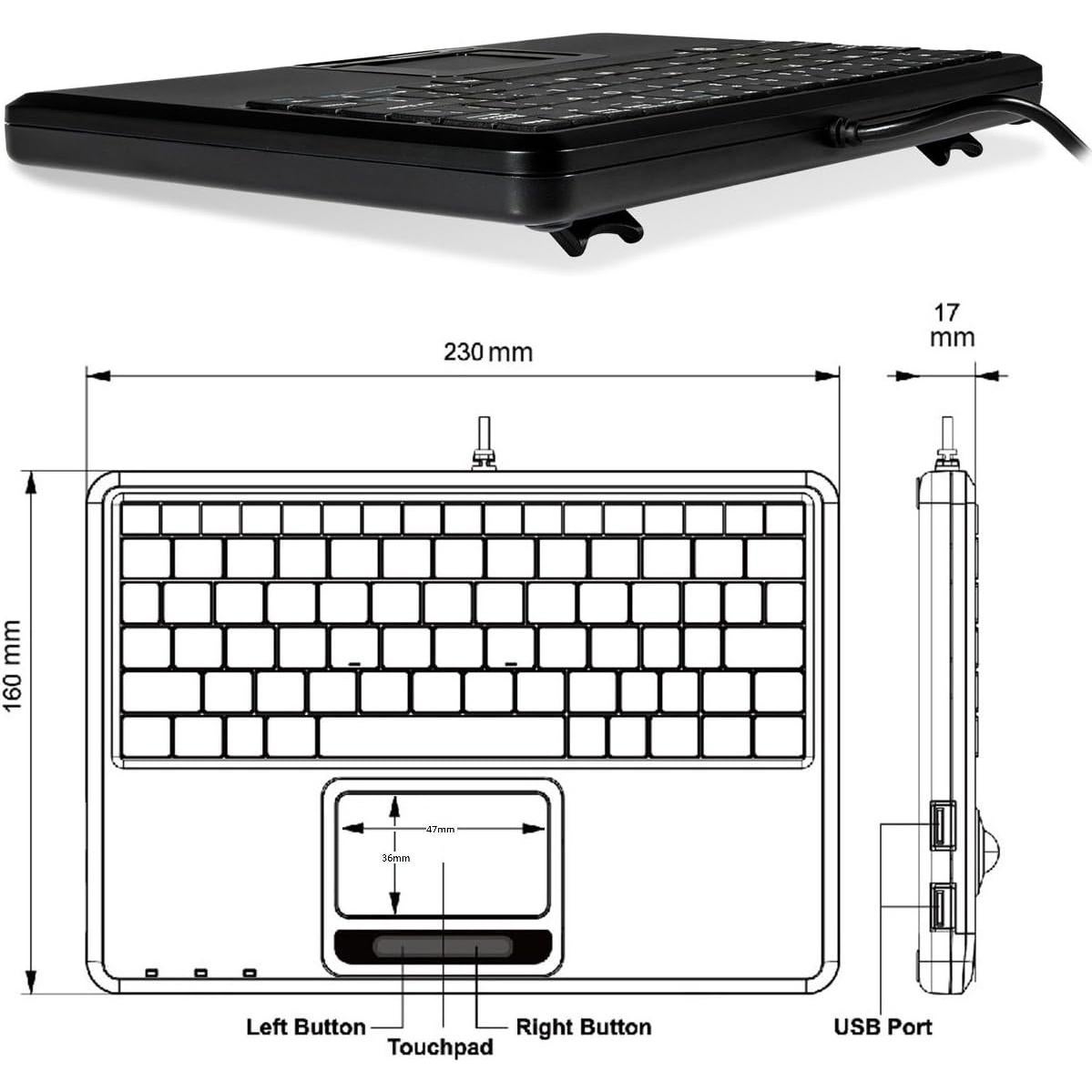 Teclado USB Perixx PERIBOARD-510H Plus con Touchpad Negro