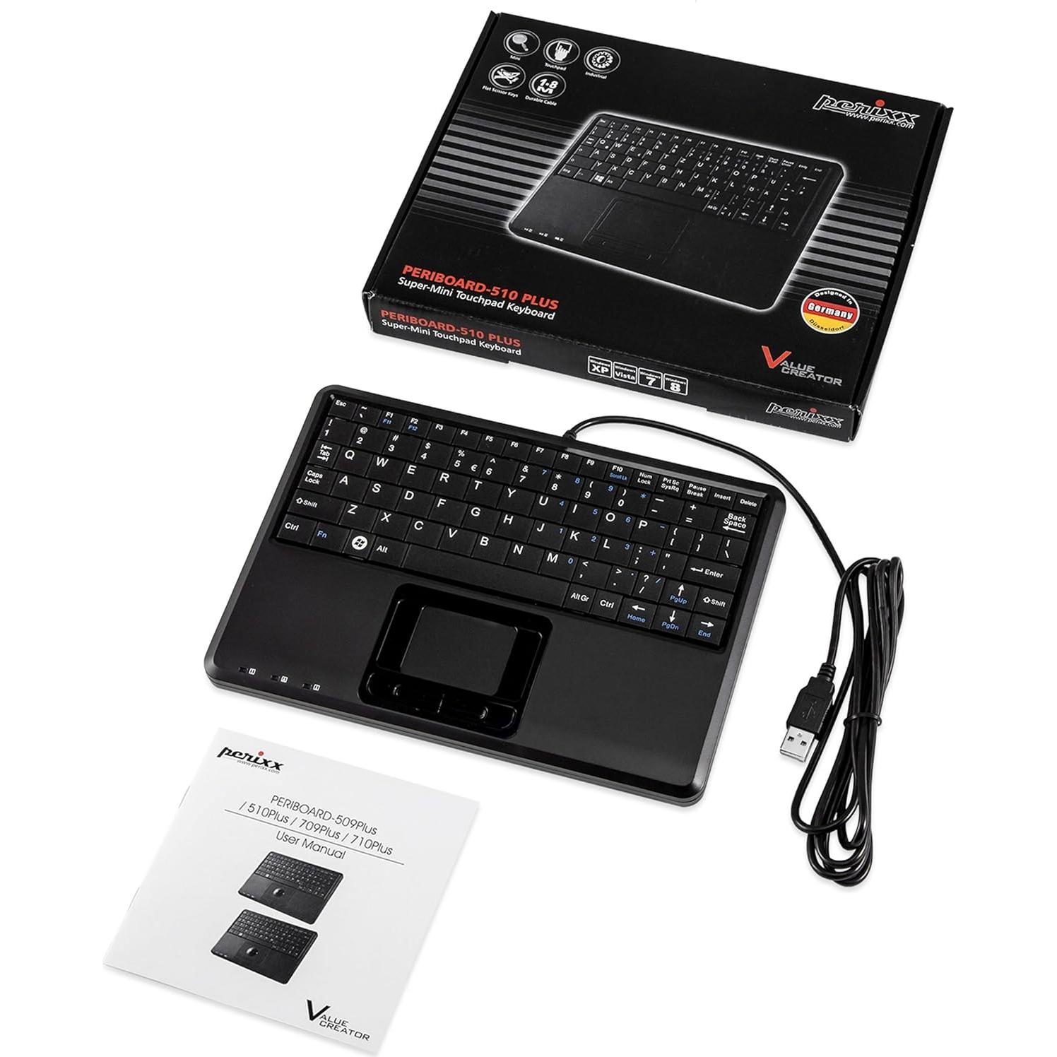 Teclado USB Perixx PERIBOARD-510H Plus con Touchpad Negro