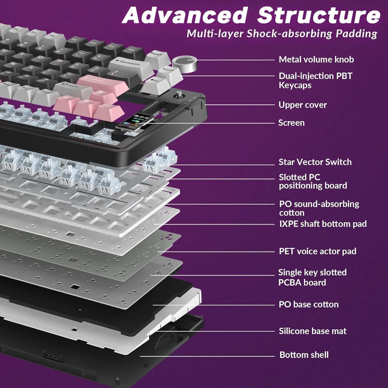 Teclado Mecánico Inalámbrico AULA S75 Pro RGB 75% PBT