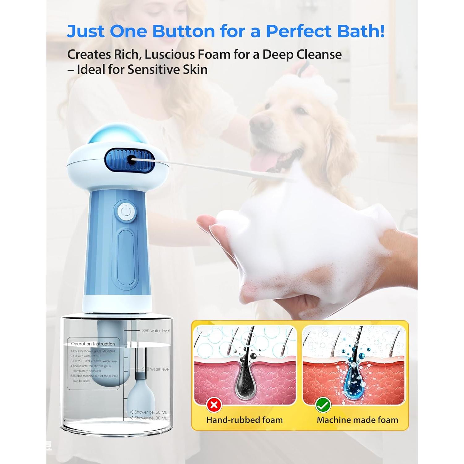 Ducha Eléctrica Impermeable NRYDEPET para Perros - Azul
