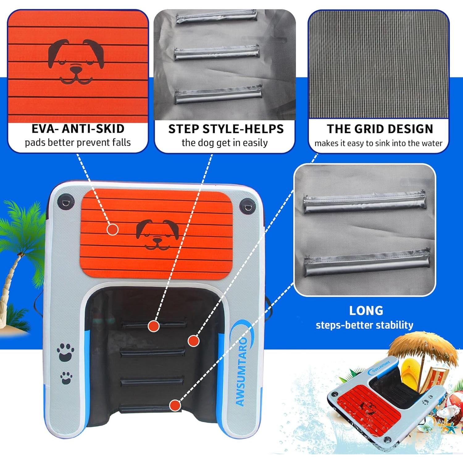 Muelle Inflable para Mascotas awsumtaro 119.4x101.6cm