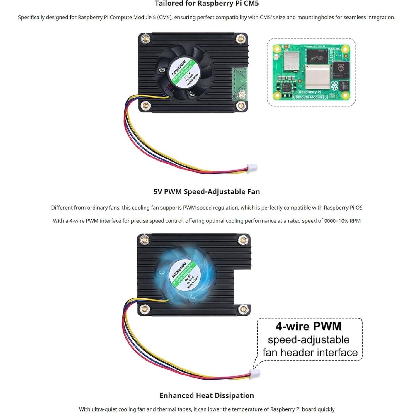 Ventilador 3007 LLidgermal para Raspberry Pi CM5 5V PWM Bajo Ruido