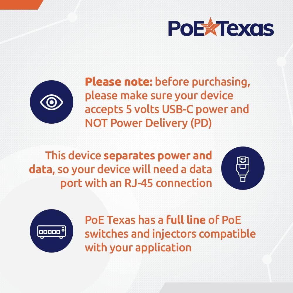 Divisor PoE+ USB-C PoE Texas GAT-USBC-Legacy 20W 1000 pies