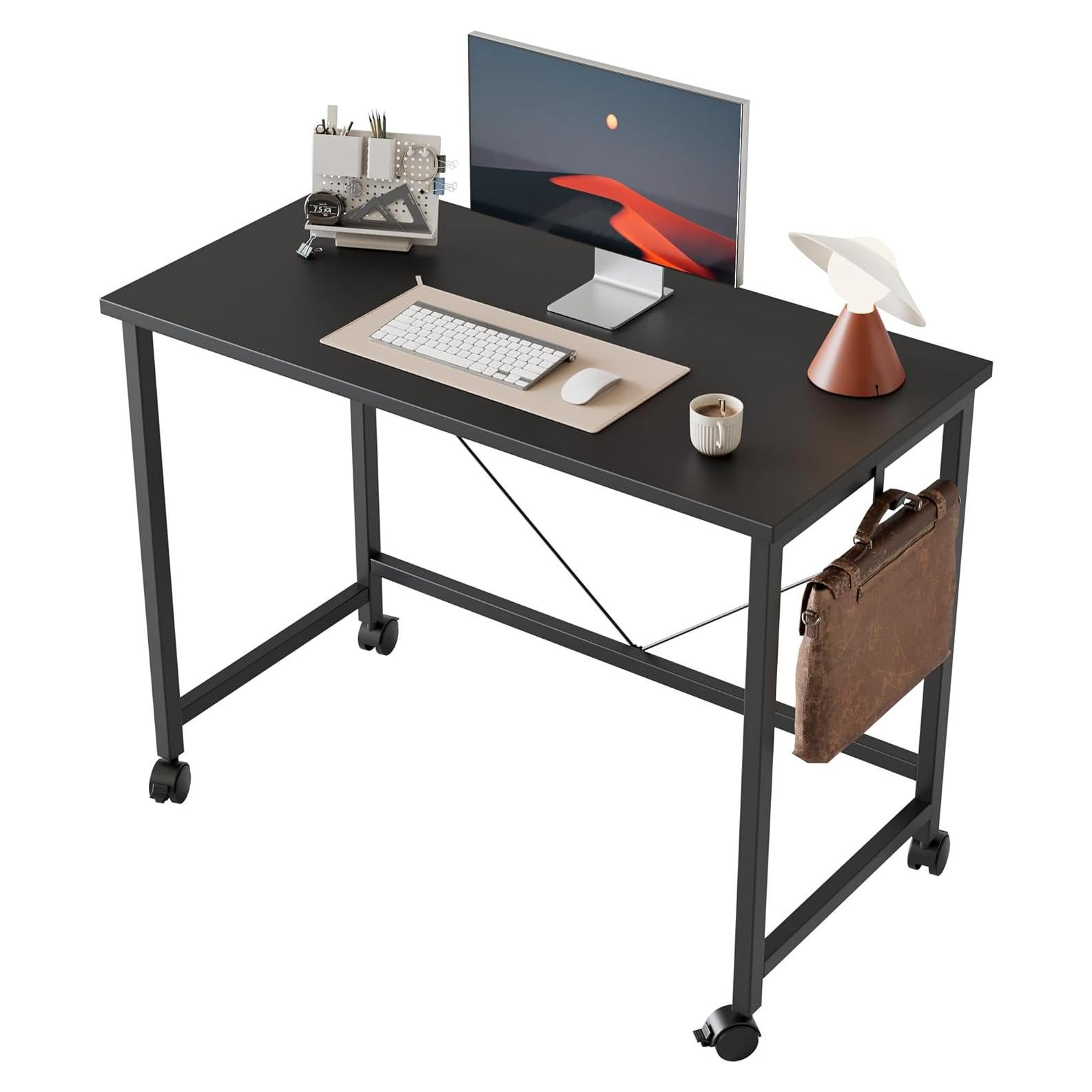 Escritorio Rodante Mericonia 81 cm Negro Moderno con Ruedas