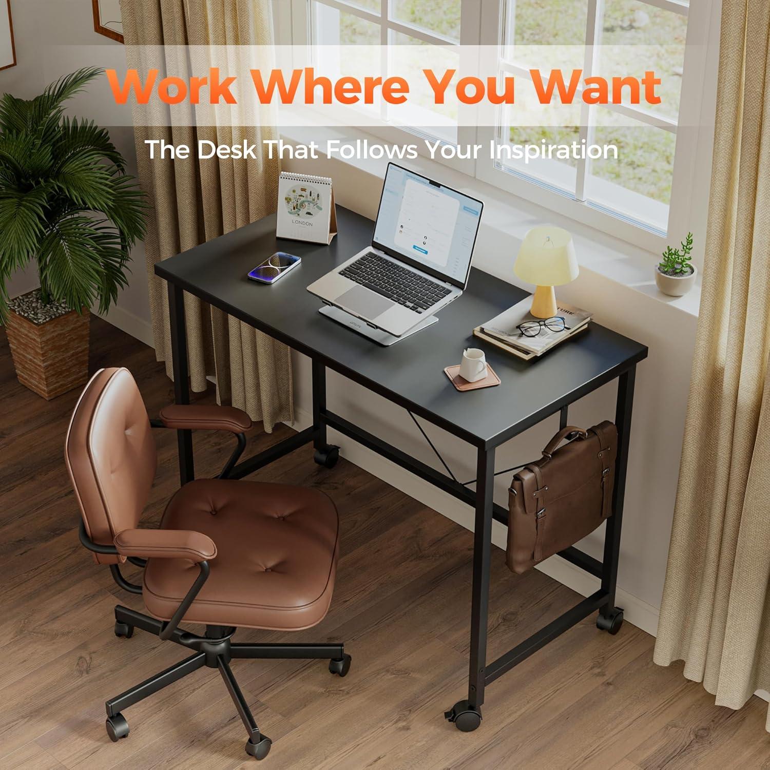 Escritorio Rodante Mericonia 81 cm Negro Moderno con Ruedas