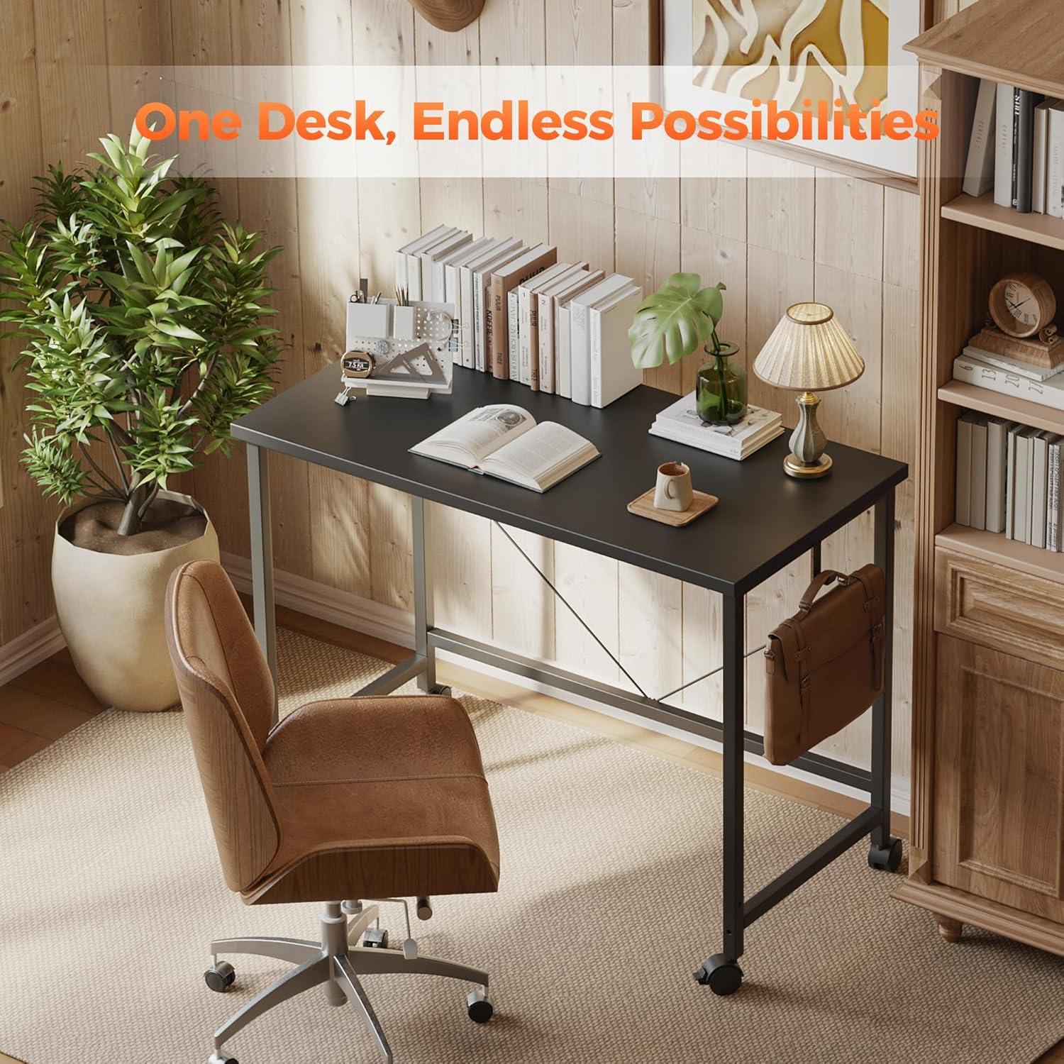 Escritorio Rodante Mericonia 81 cm Negro Moderno con Ruedas