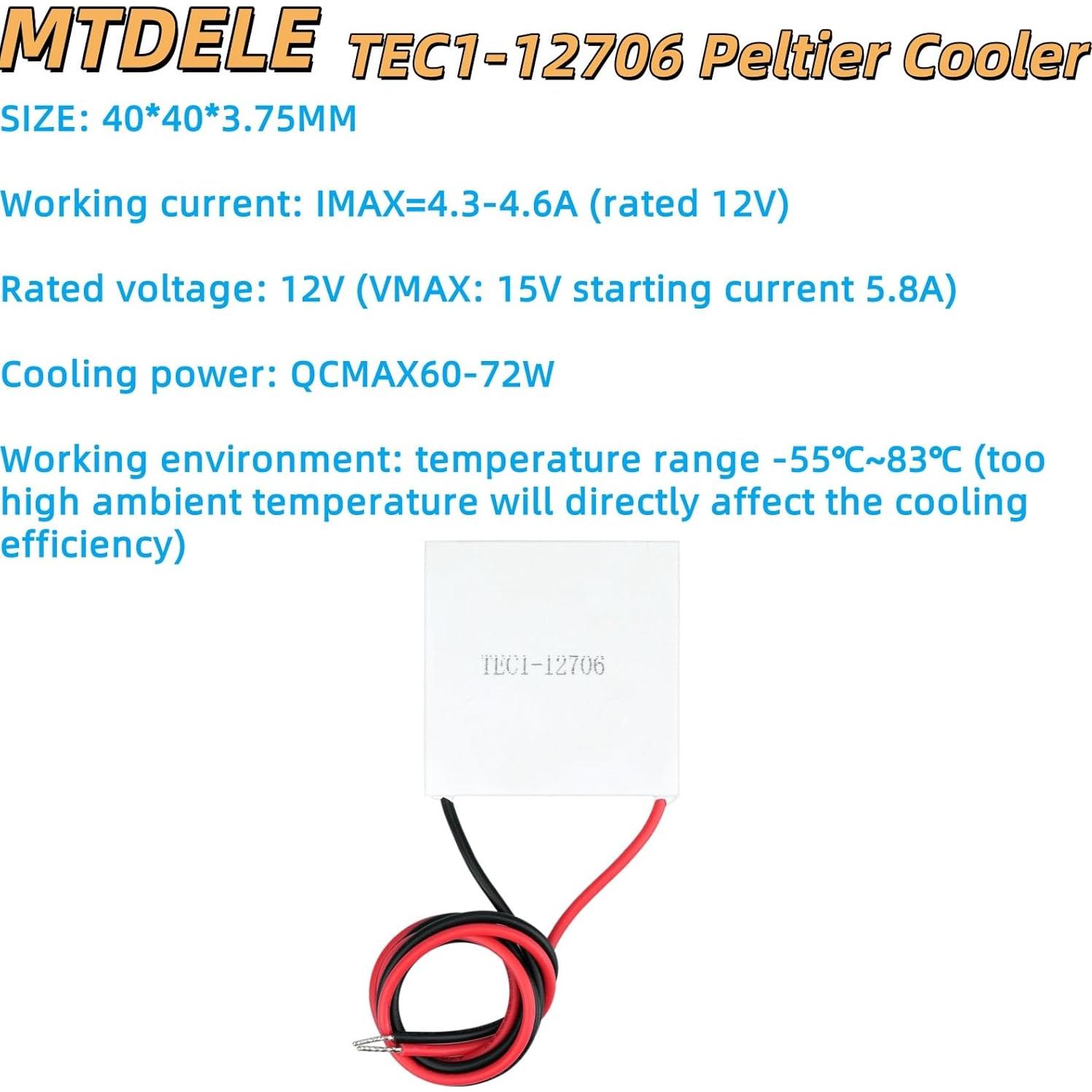 Módulo Enfriador Peltier MTDELE TEC1-12706 12V 60W 40x40mm
