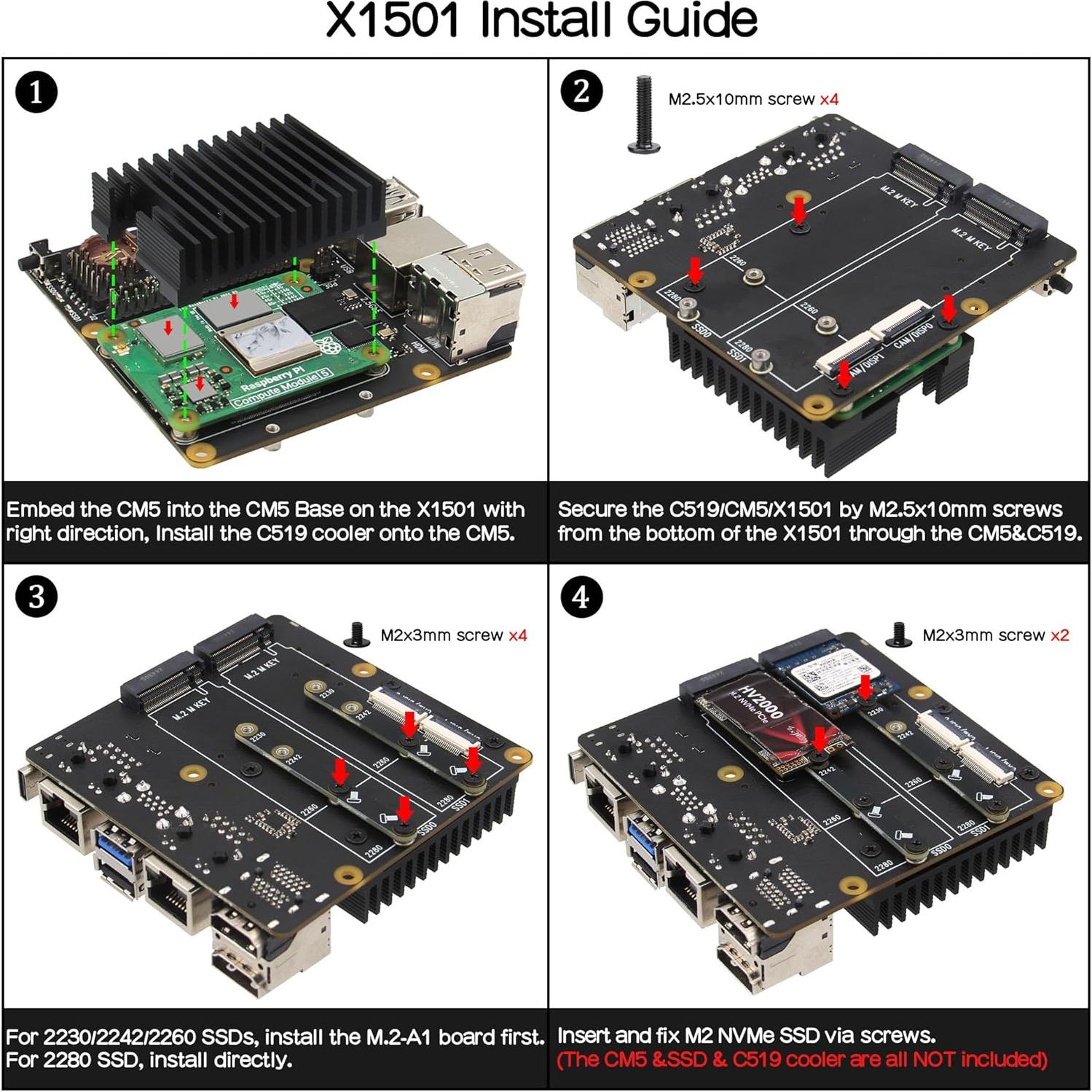 Placa de expansión X1501 Geekworm + Caja metal X1500-C1