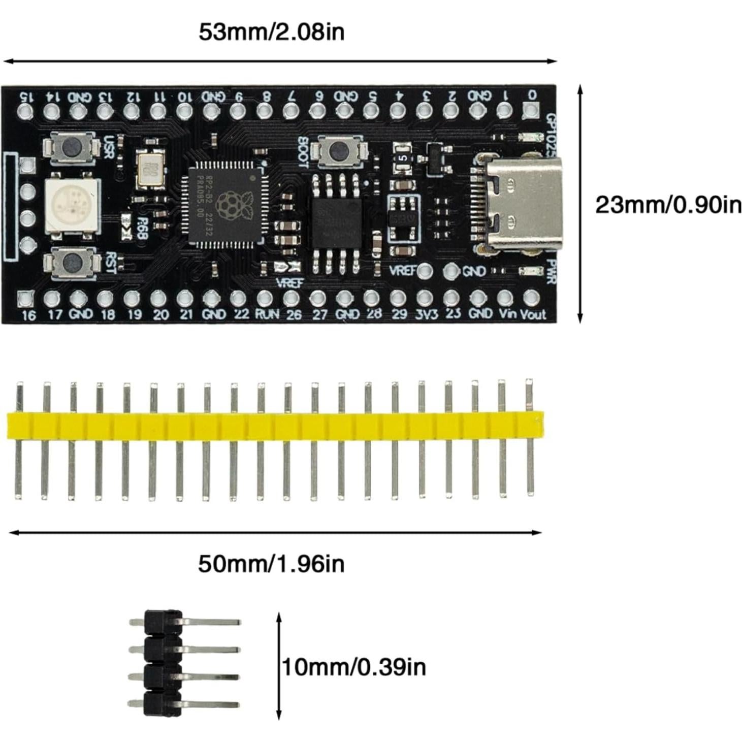 Placa Base RP2040 YFUSET USB-C 16MB Flash 264KB SRAM