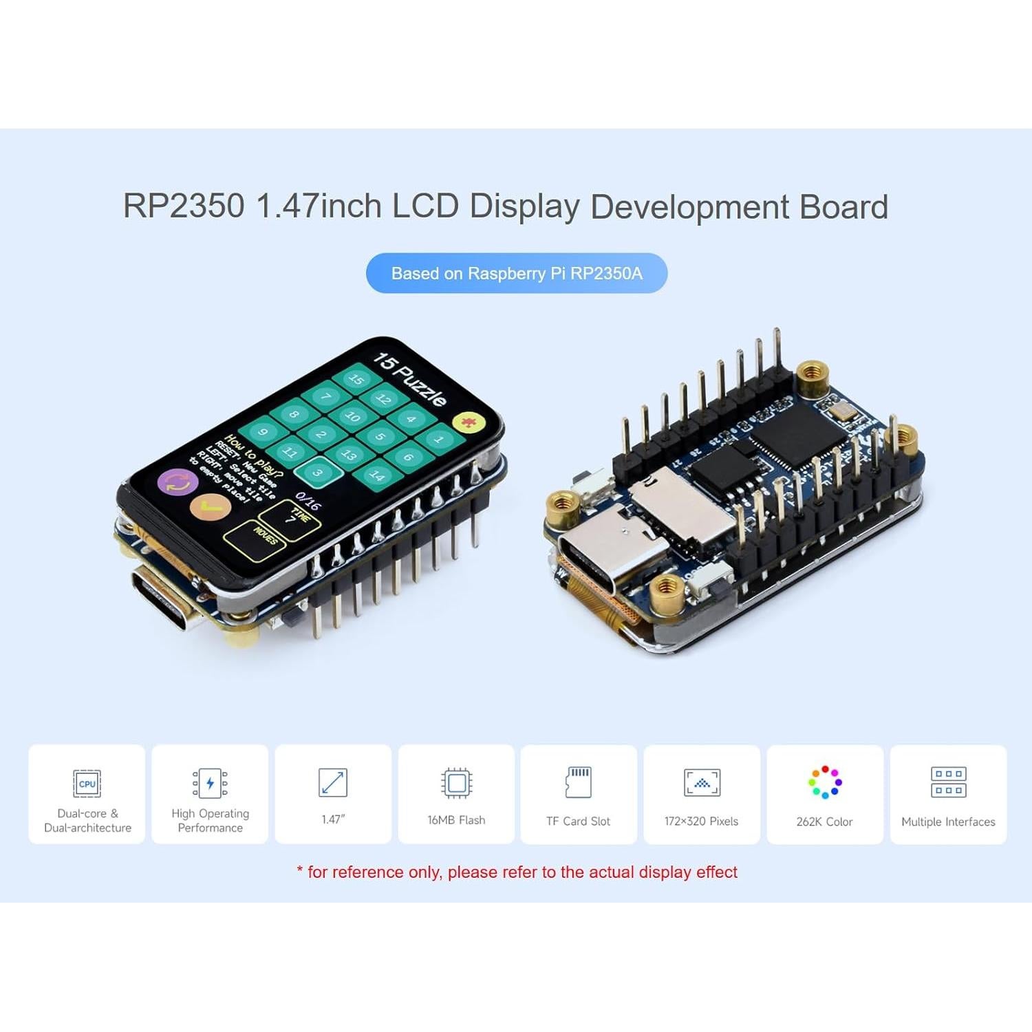 Placa MCU Waveshare RP2350 con Pantalla LCD 1.47" 172x320