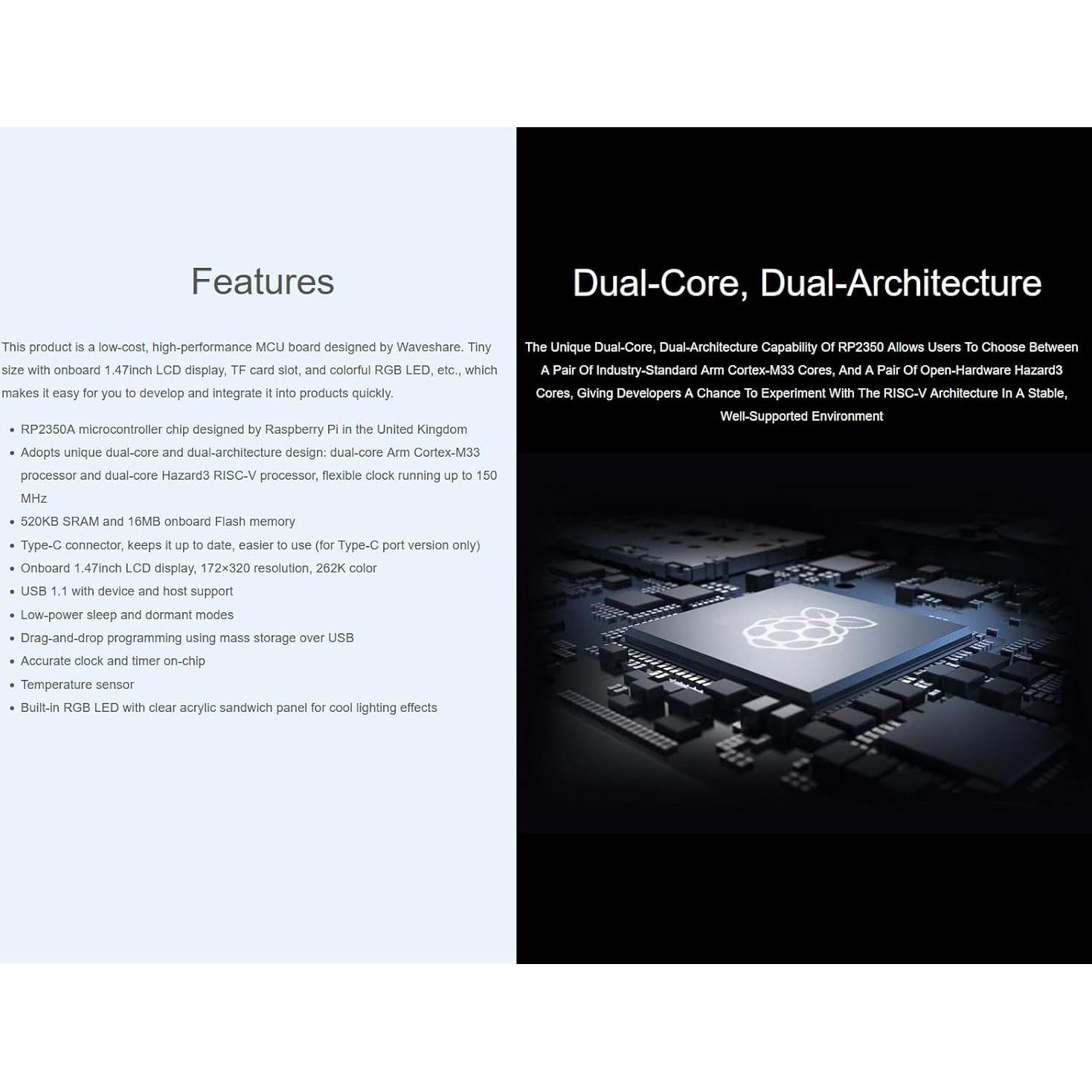 Placa MCU Waveshare RP2350 con Pantalla LCD 1.47" 172x320