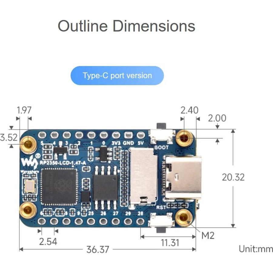 Placa MCU Waveshare RP2350 con Pantalla LCD 1.47" 172x320