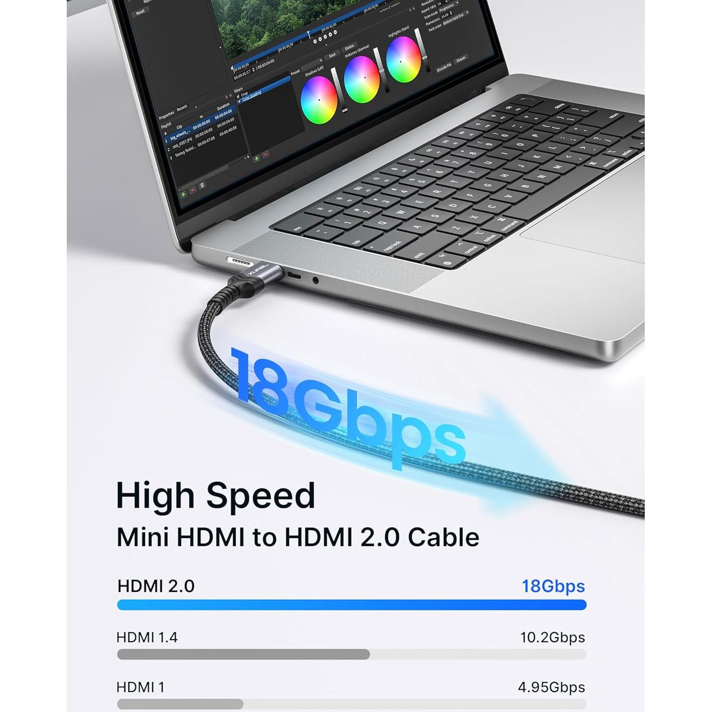 Cable Mini HDMI a HDMI JSAUX 1.83m Alta Velocidad 4K 60Hz