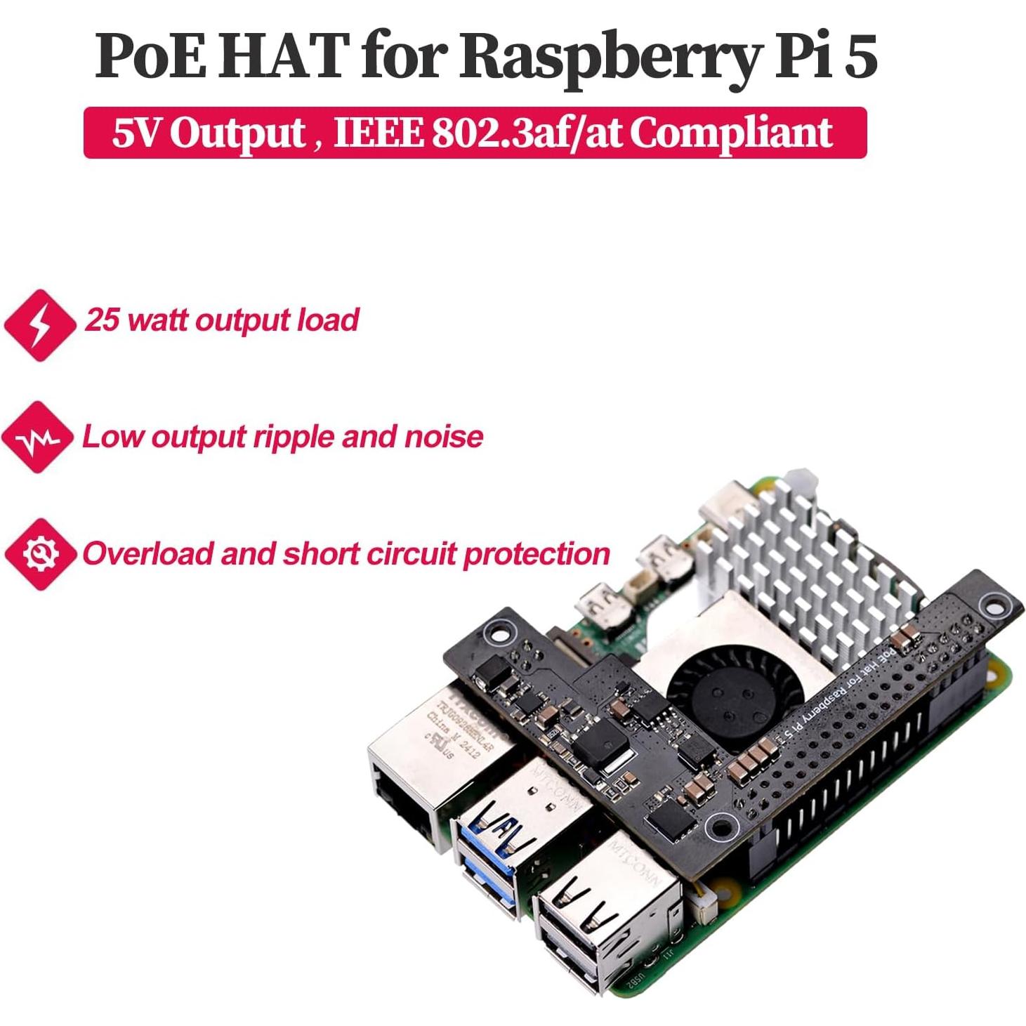 PoE HAT 5V para Raspberry Pi 5 con Ventilador Integrado