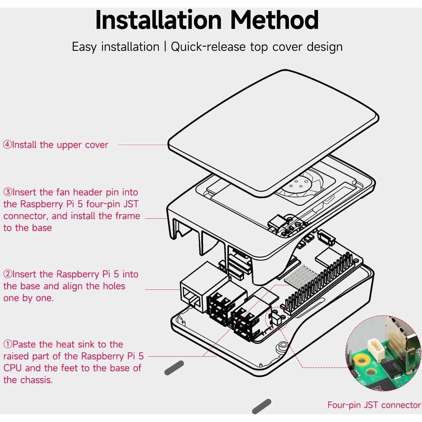 Carcasa Raspberry Pi 5 Yahboom Roja Blanca con Ventilador PWM