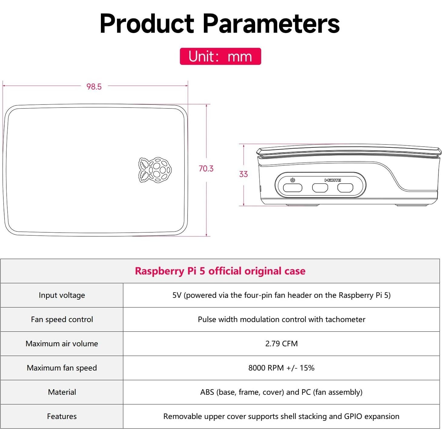 Carcasa Raspberry Pi 5 Yahboom Roja Blanca con Ventilador PWM