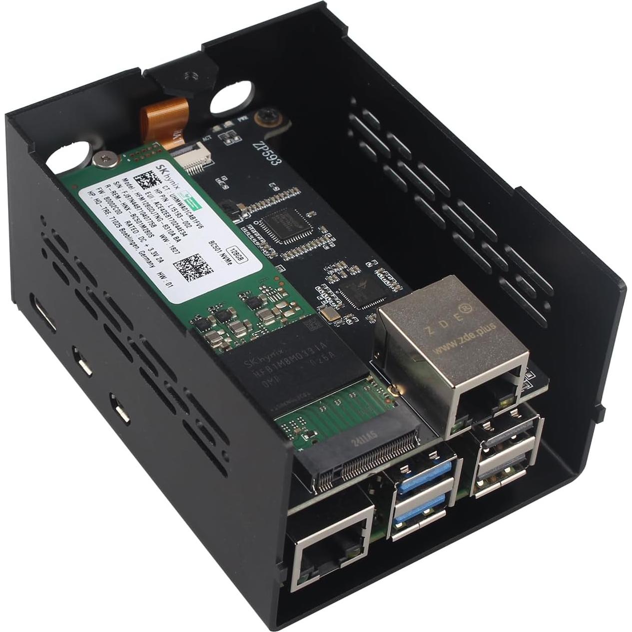 Placa de Expansión ZDE ZP593 PCIe con Caja Aluminio ZC506 para Raspberry Pi 5