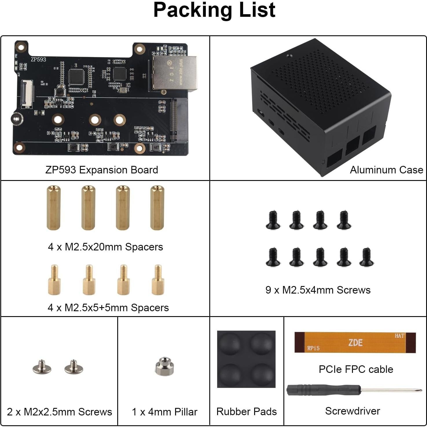 Placa de Expansión ZDE ZP593 PCIe con Caja Aluminio ZC506 para Raspberry Pi 5