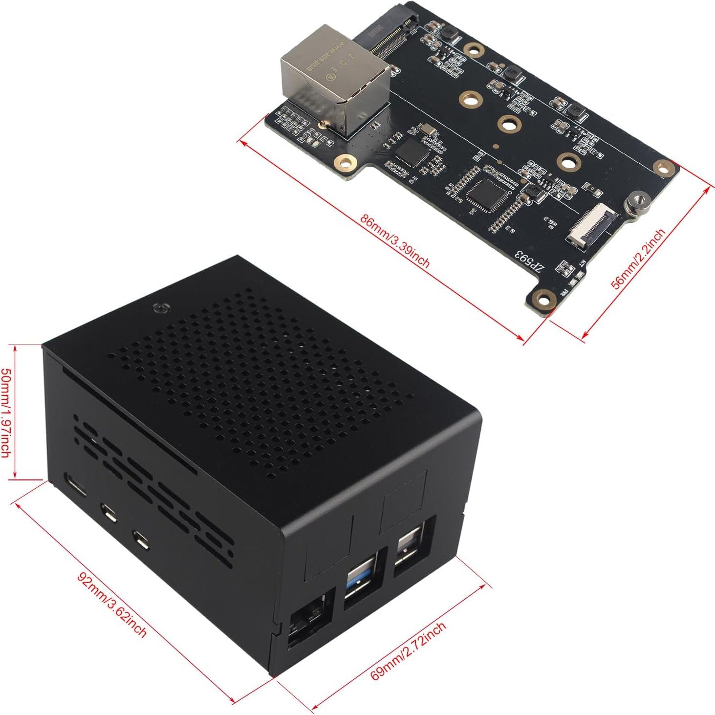 Placa de Expansión ZDE ZP593 PCIe con Caja Aluminio ZC506 para Raspberry Pi 5
