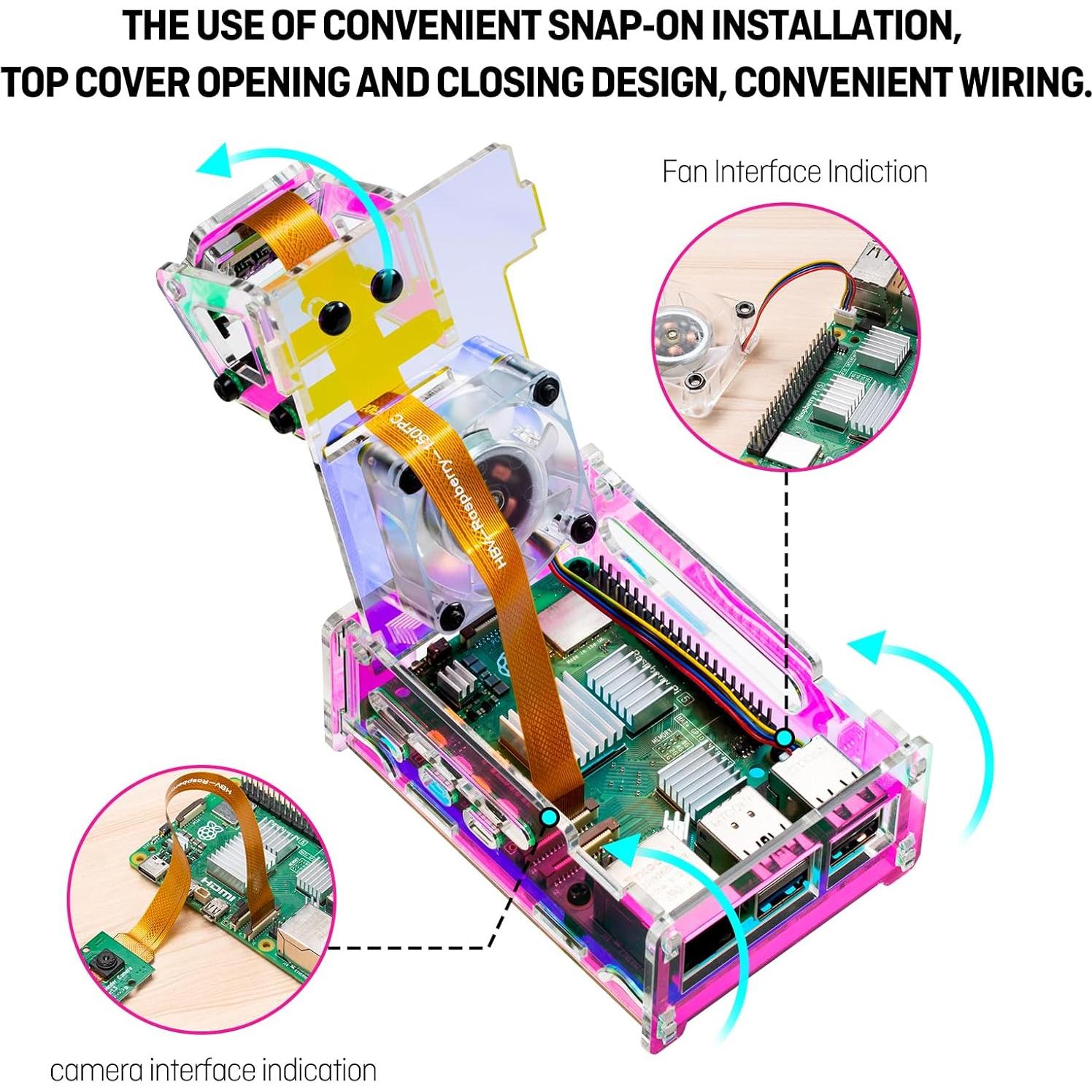 Caja Acrílica SeekerPi para Raspberry Pi 5 con Ventilador RGB