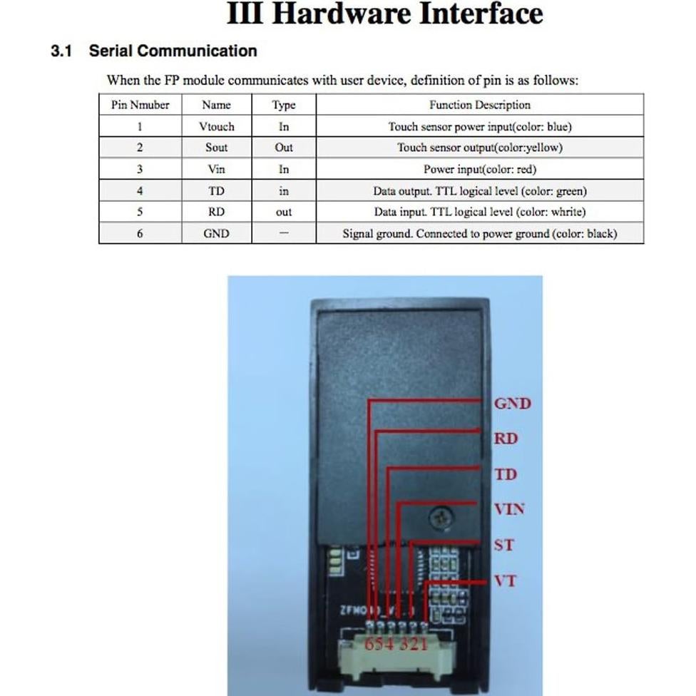 Módulo Sensor de Huellas Dactilares Óptico DIYmall 3.10x1.80cm