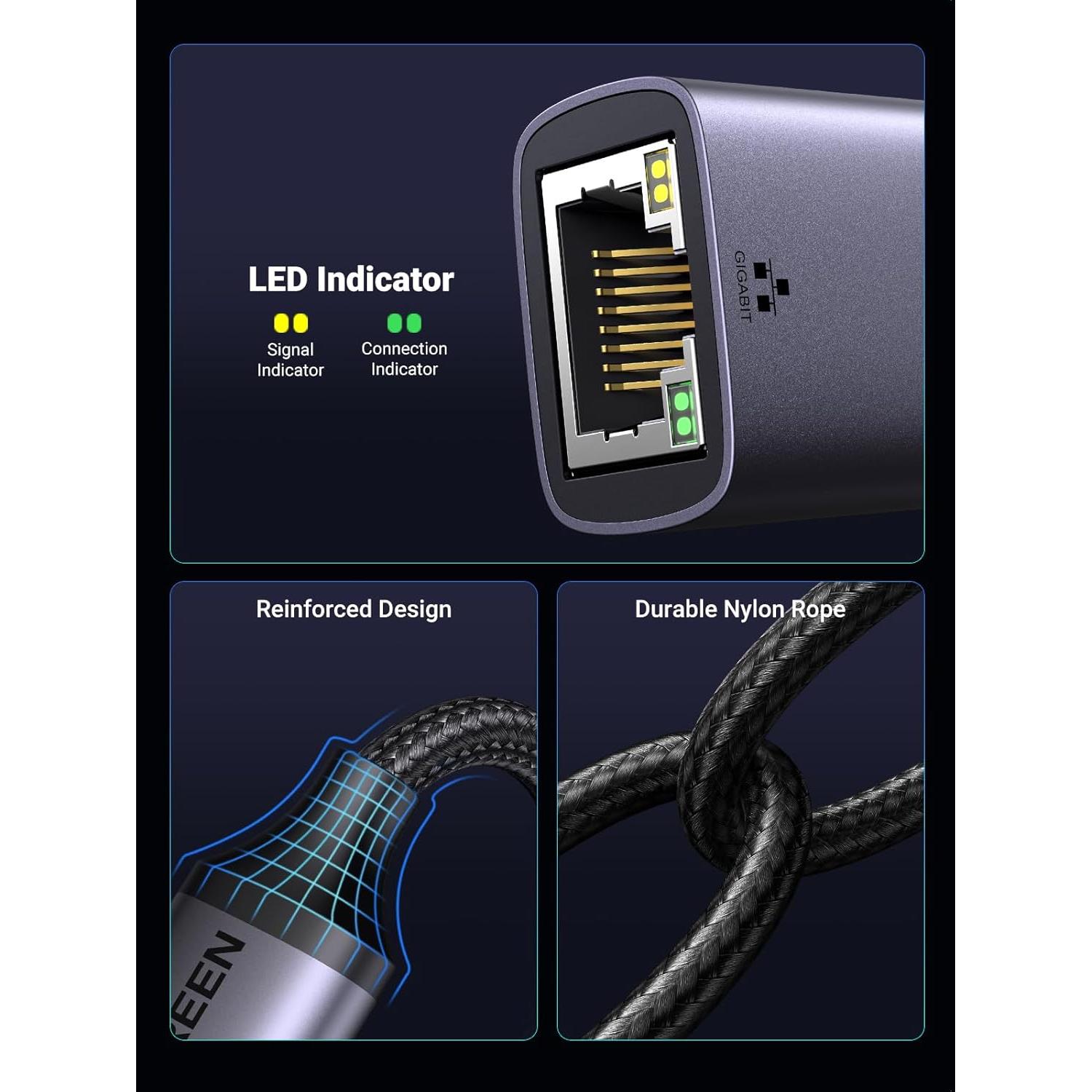 Adaptador USB a Ethernet UGREEN 1000Mbps para PC y Nintendo Switch