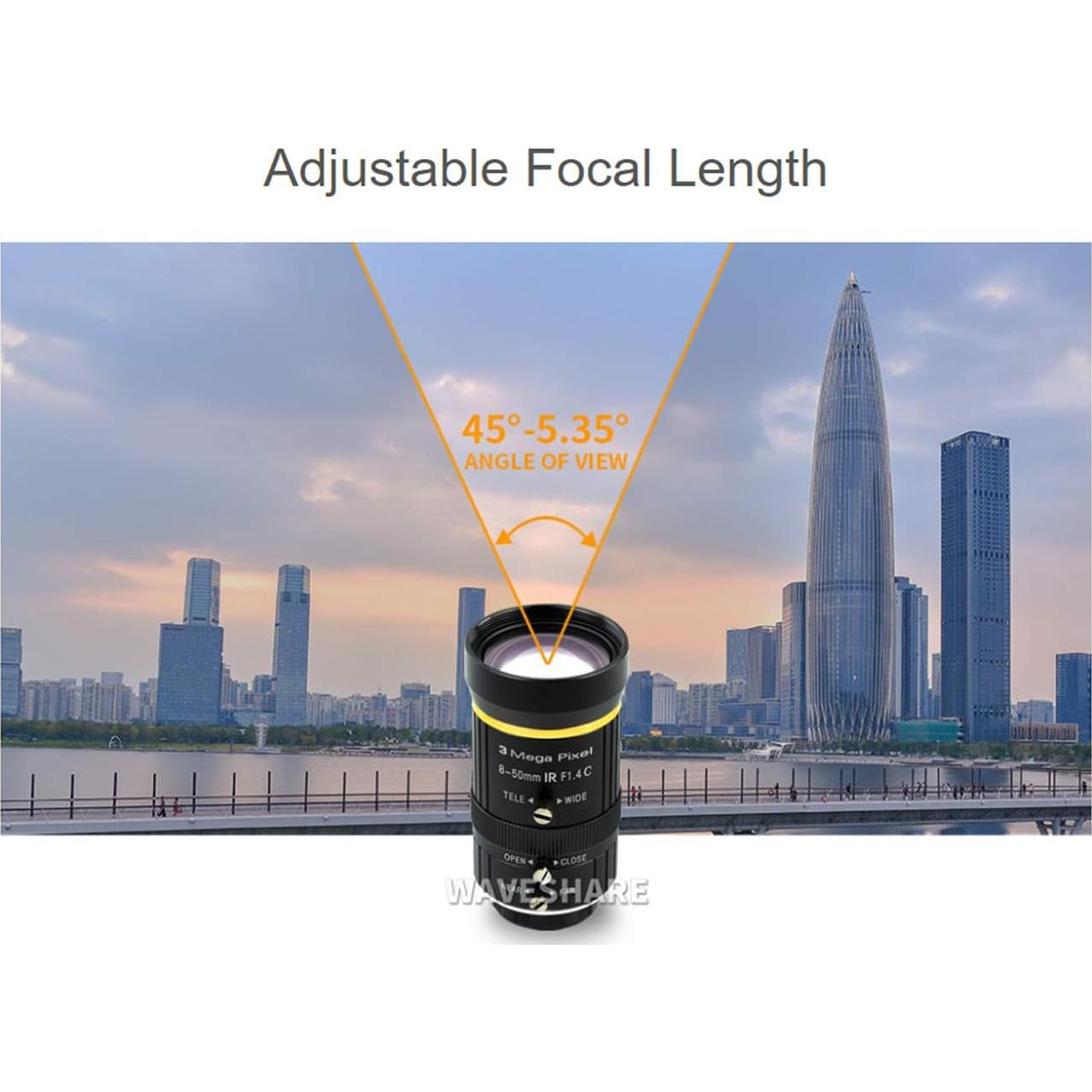 Lente de Zoom 8-50mm Waveshare para Cámara HQ Raspberry Pi