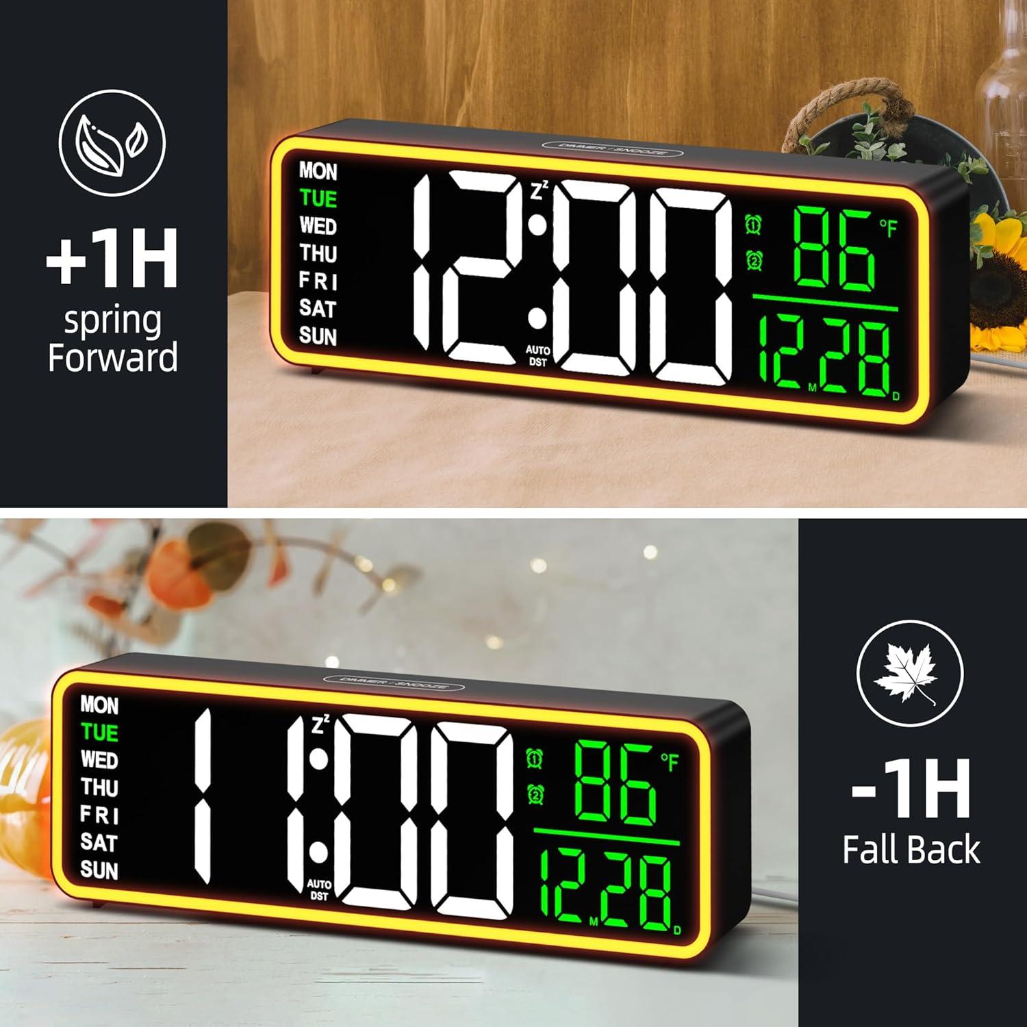 Reloj de Alarma Digital LEIKE 9" Pantalla LED Fuerte Negro