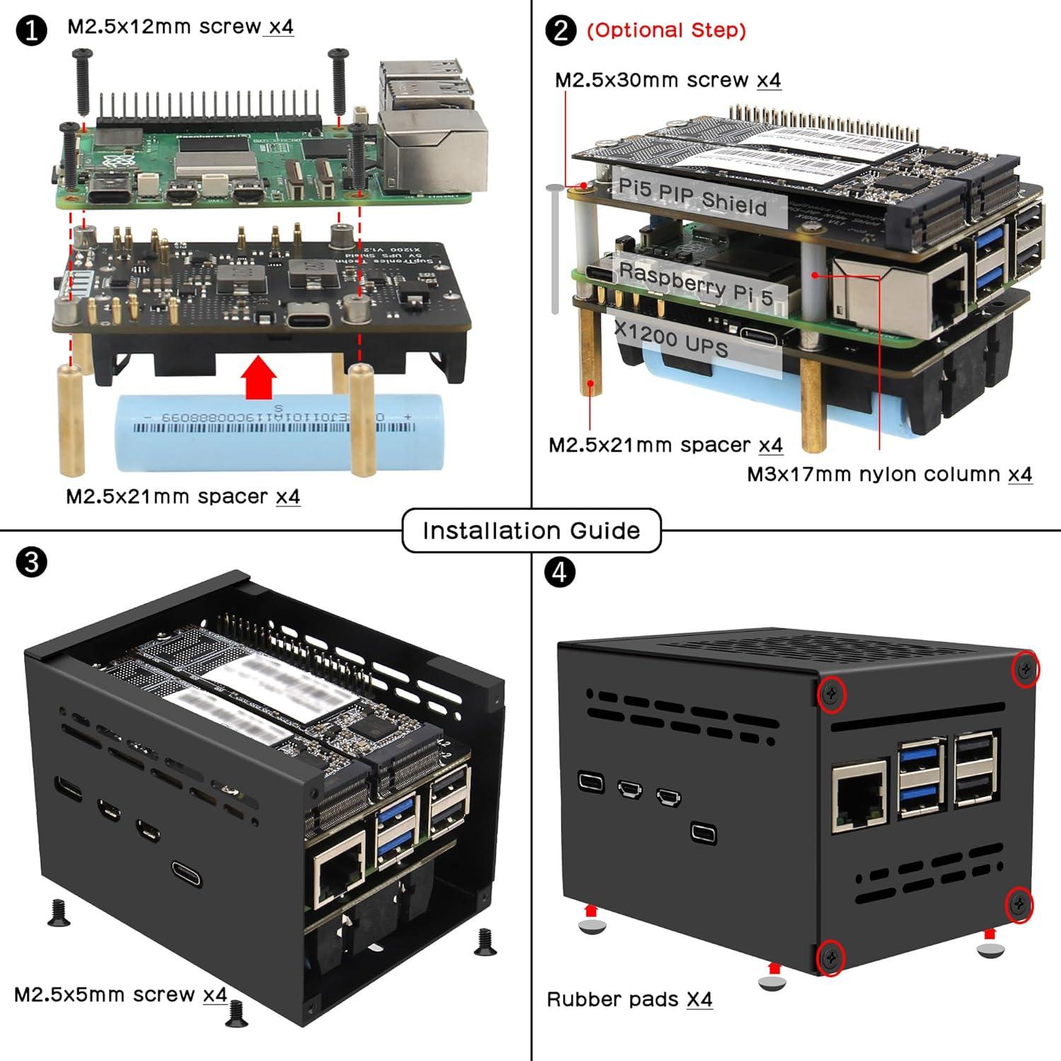 Caja de Metal Geekworm X1200-C1 para Raspberry Pi 5 con UPS
