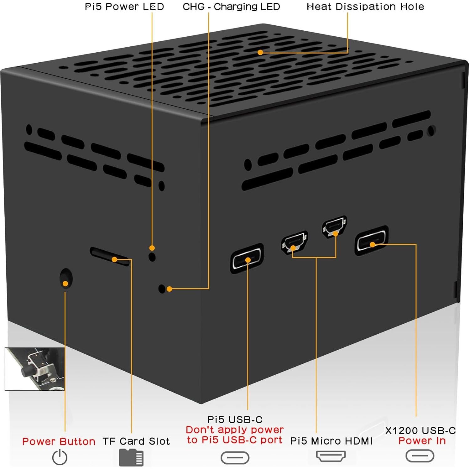 Caja de Metal Geekworm X1200-C1 para Raspberry Pi 5 con UPS