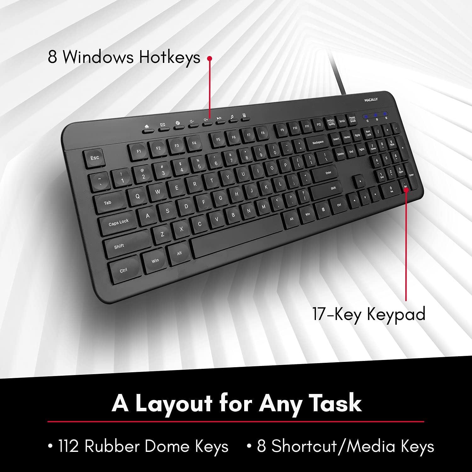 Teclado USB Macally Ergonómico con 112 Teclas para PC