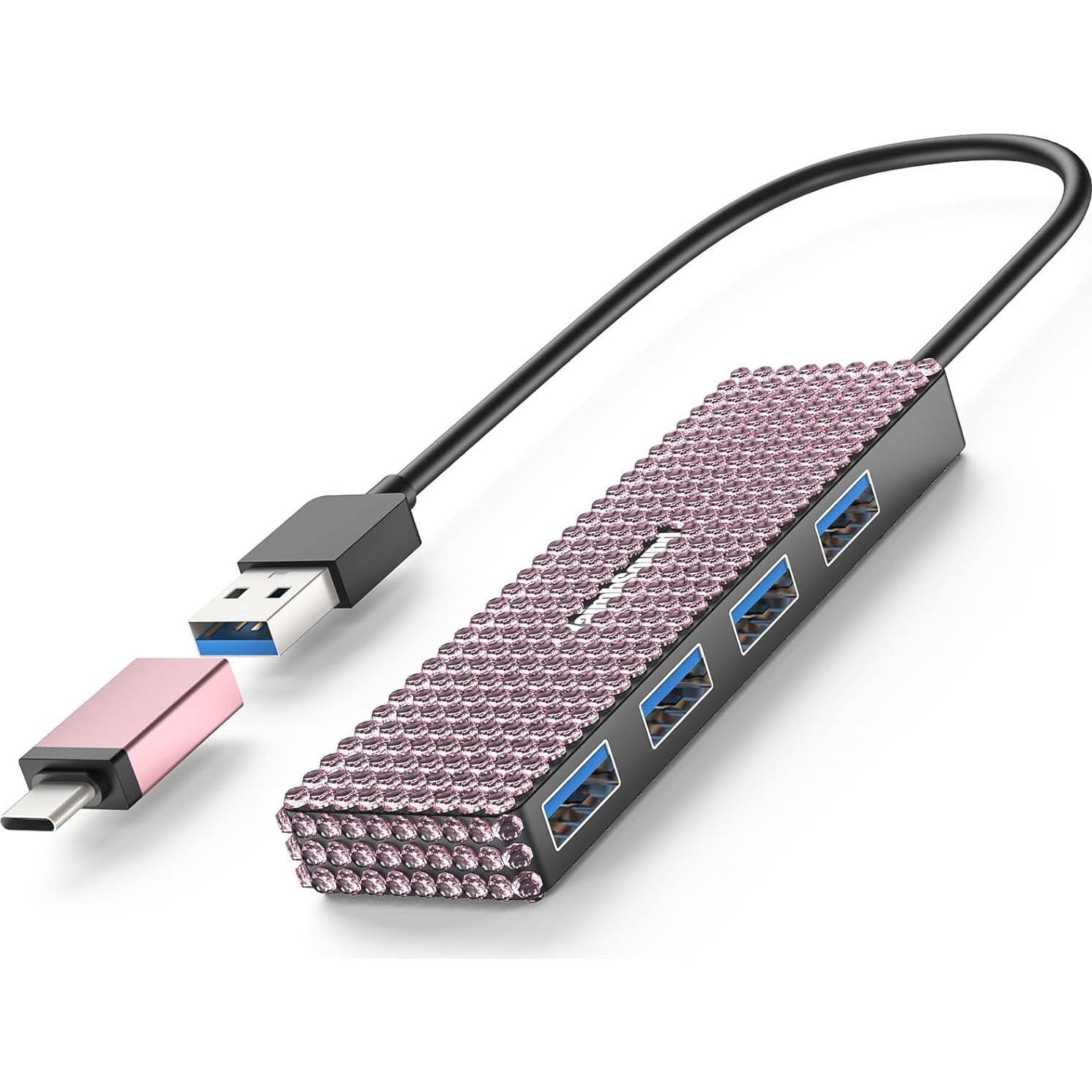 Hub USB 3.0 YaimhSound Rosa 4 Puertos para Laptop y PC