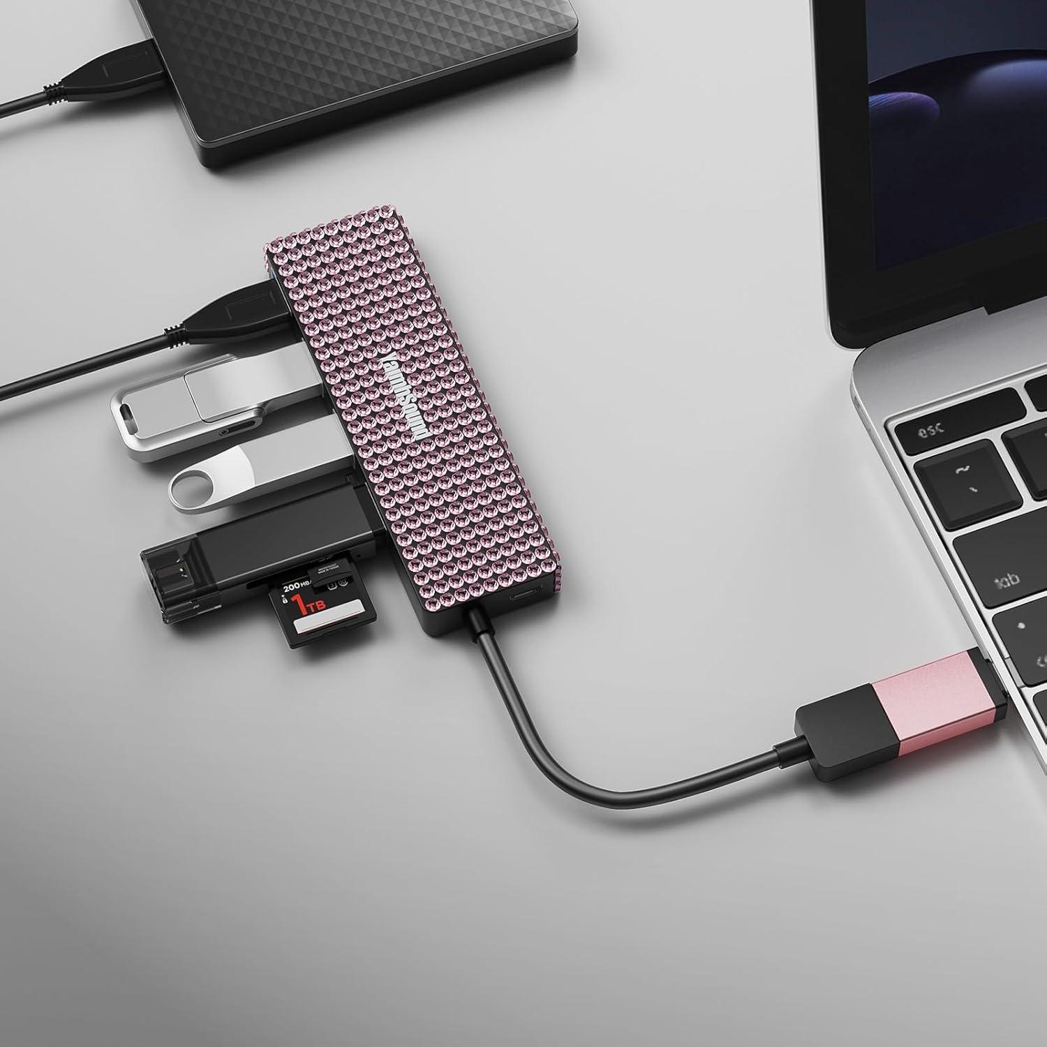 Hub USB 3.0 YaimhSound Rosa 4 Puertos para Laptop y PC