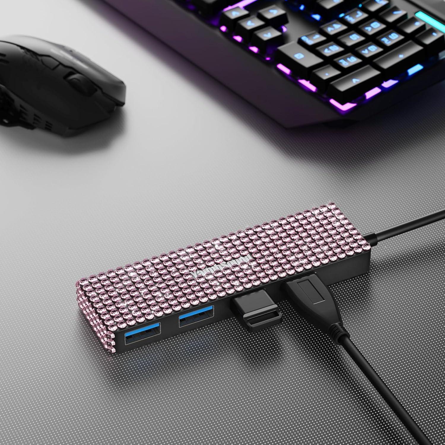 Hub USB 3.0 YaimhSound Rosa 4 Puertos para Laptop y PC