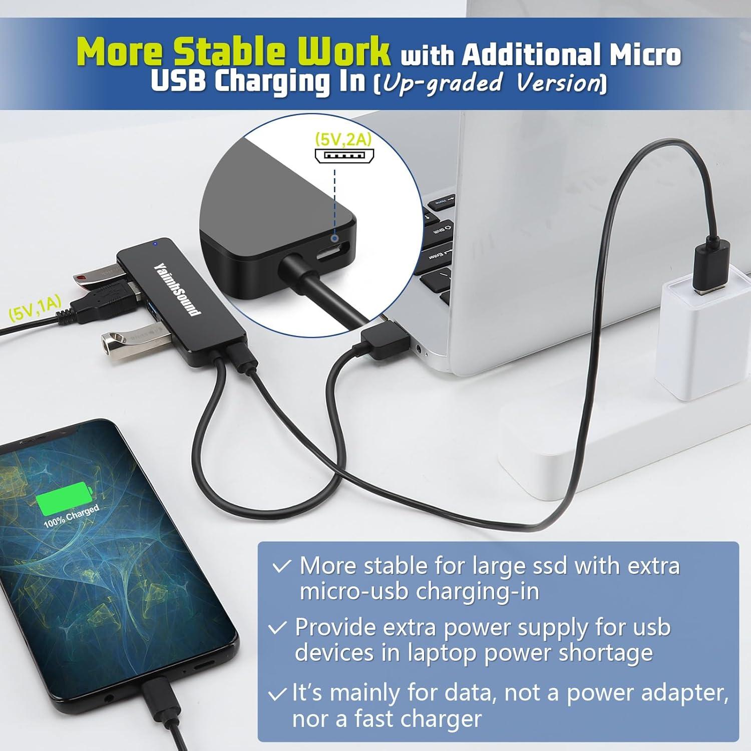 Hub USB 3.0 YaimhSound Rosa 4 Puertos para Laptop y PC